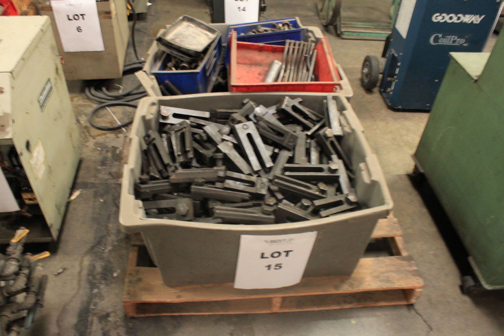 (1) Pallet Consisting of: (2) Bins of Modling Holder Clamps and (2) Small Bins of Screws