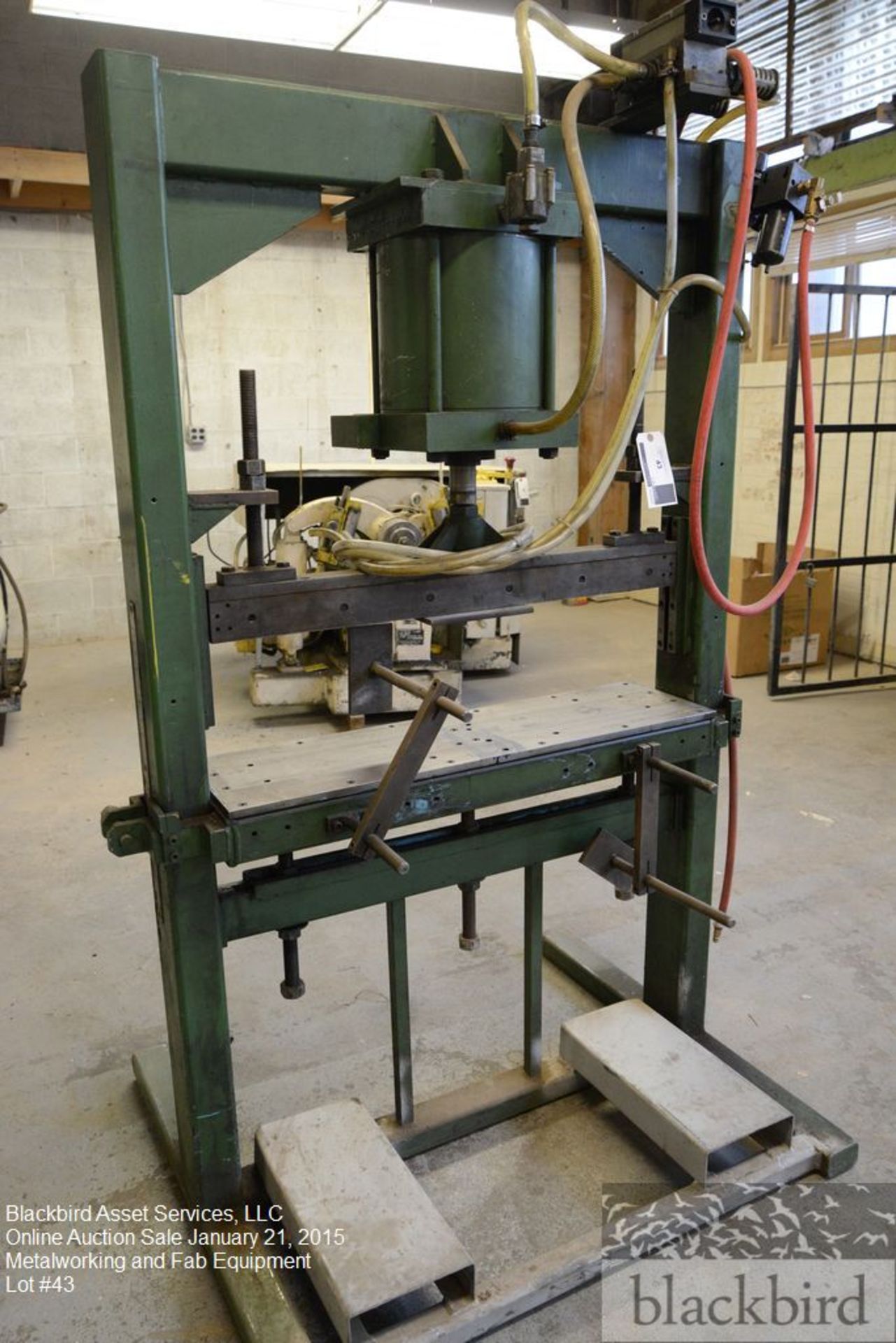 "H" frame shop press, 10" x 36" bed, 20" max opening