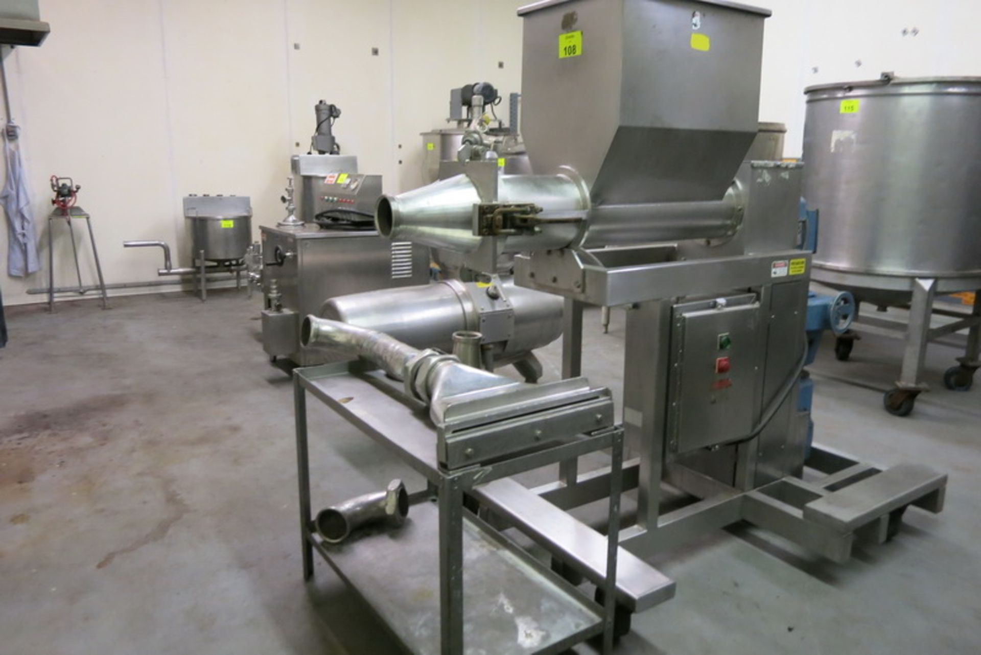 Cheese extruding machine, stainless, with 8” dia. auger with attachment, drive motor, onboard