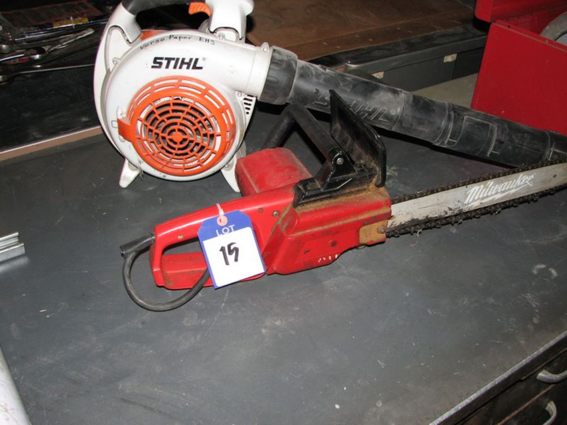 Lot includes (1) Milwaukee electric chain saw and (1) Stihl  gas blower