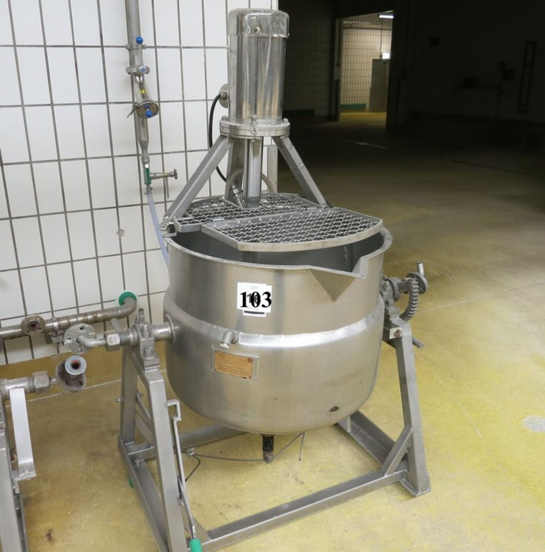 Widmann & Sohn 200-litre tilting kettle, model 14676/3, with homogenizing agitator  [Location: