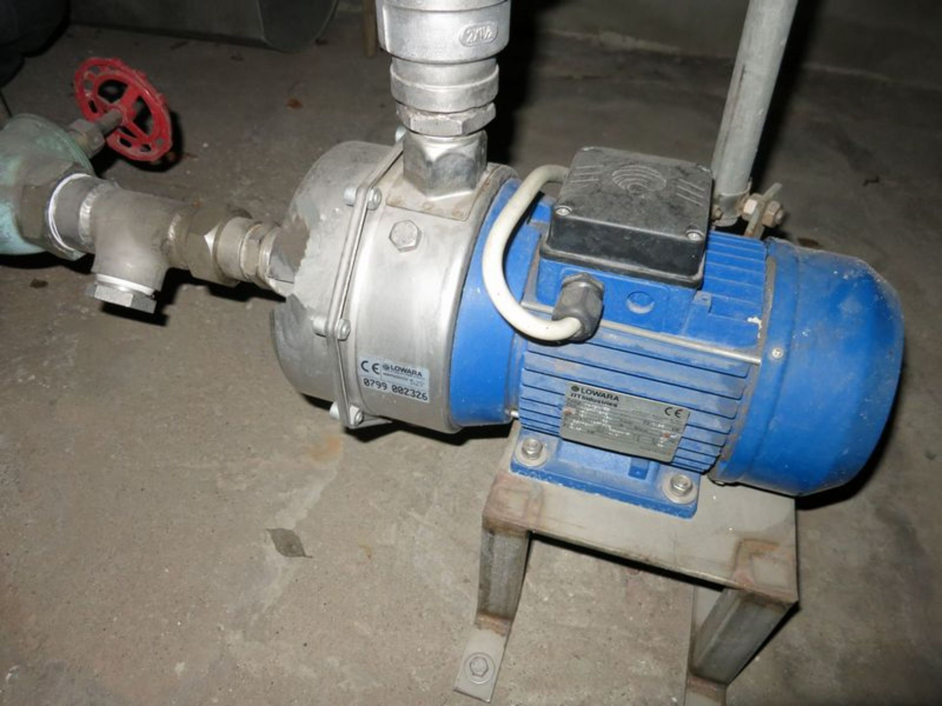 Water pumps, Gotz, Lowara and Sterling, with connecting stainless pipe & valves  [Location: Bldg - Image 5 of 5