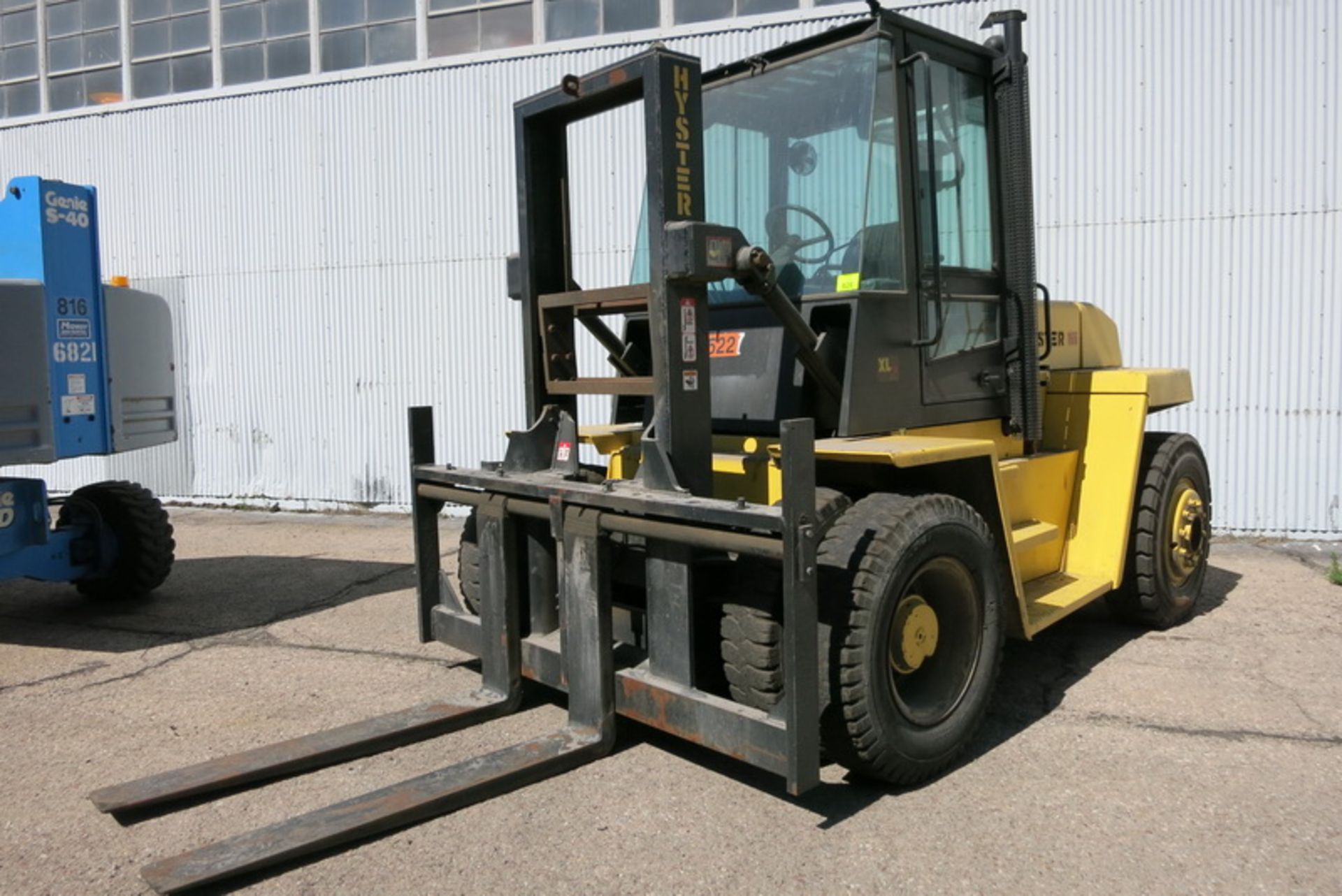Hyster forklift, model 165X, s/n E007D04415X, single stage mast, 100" lift, solid tire, diesel (43