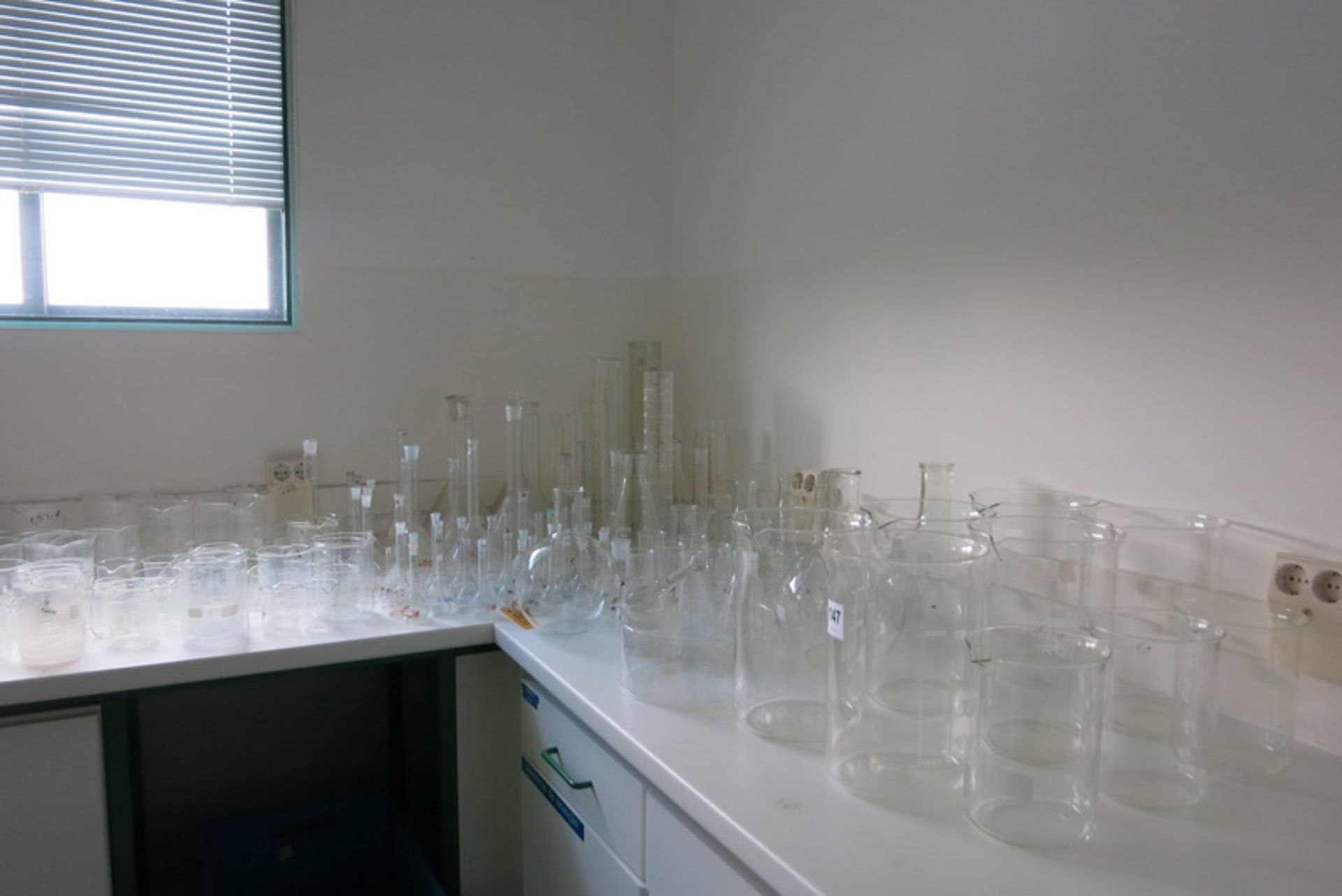 Laboratory glassware, & supplies (contents on counter)