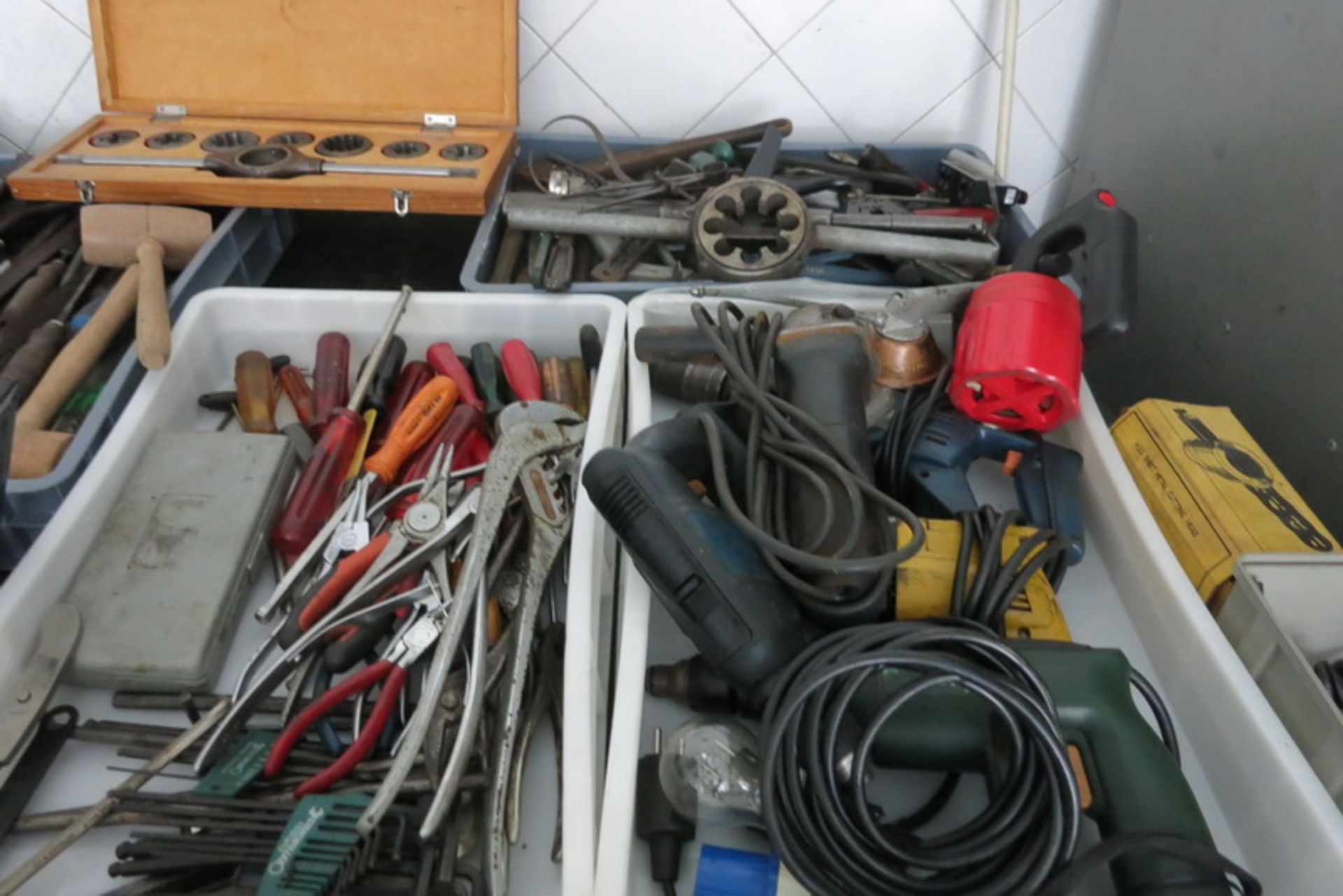 Hand tools, various tools on work bench, tool box & cabinet (with bench, tool box & cabinet) - Image 3 of 3