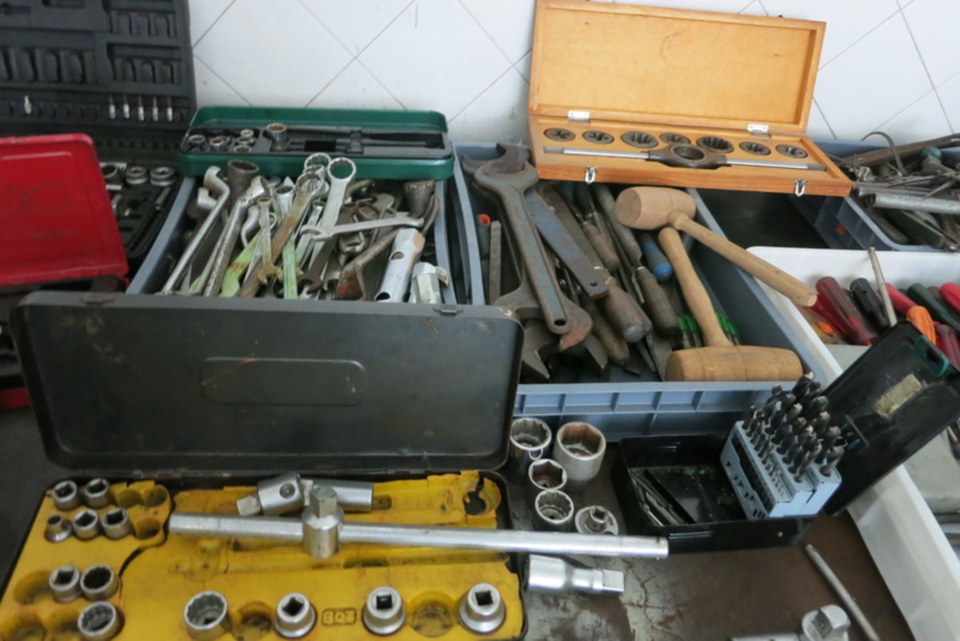 Hand tools, various tools on work bench, tool box & cabinet (with bench, tool box & cabinet) - Image 2 of 3