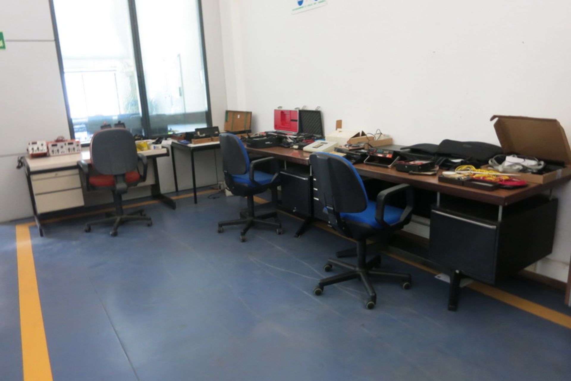 Office furnishings, including: (3) desks, (3) steno arm chairs, (2) side chairs, (1) computer, (1)