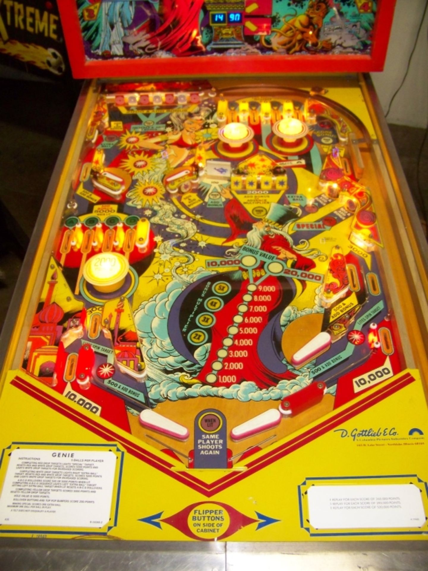 GENIE PINBALL MACHINE GOTTLIEB WIDE BODY - Image 6 of 11