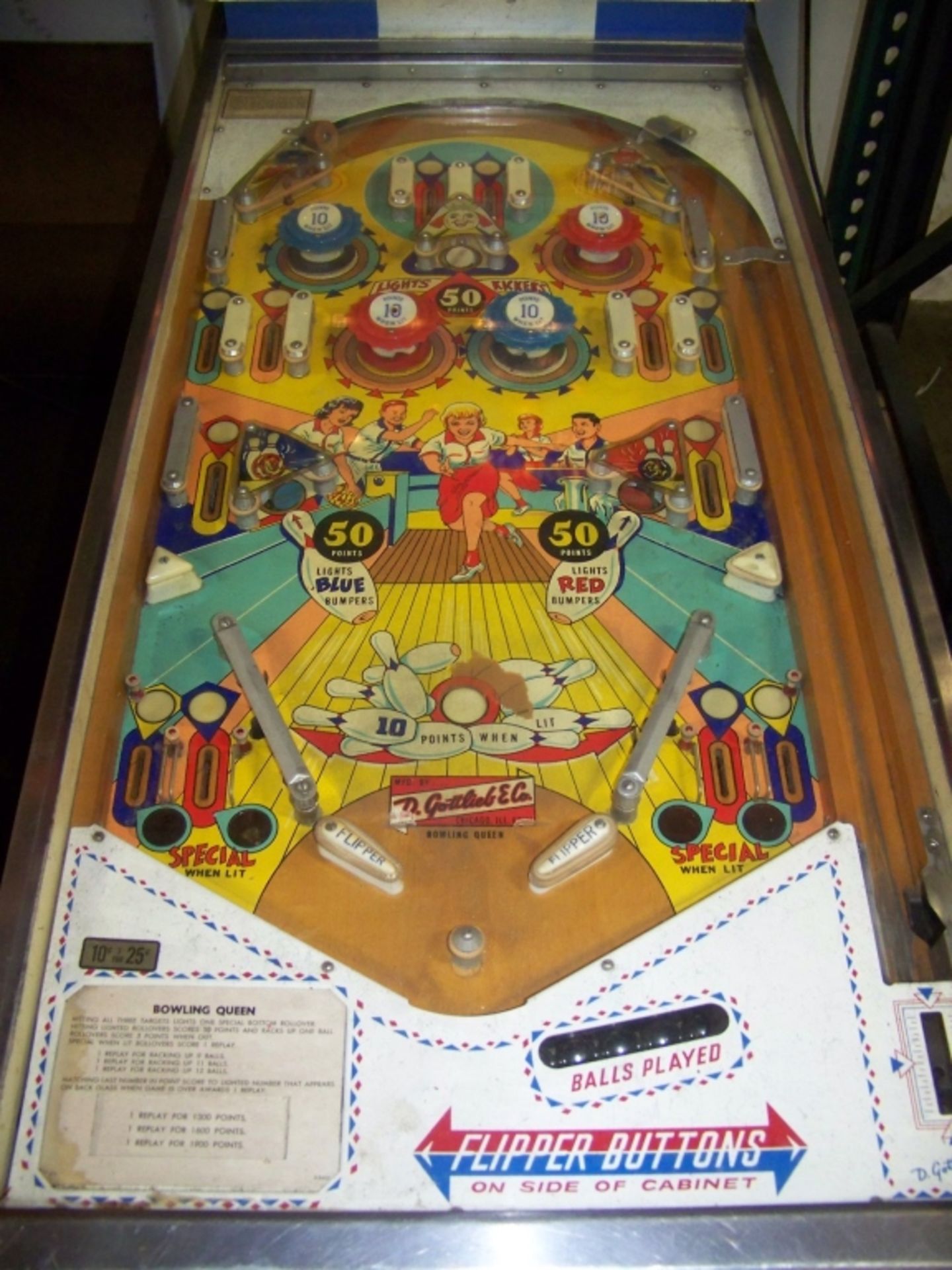 BOWLING QUEEN PINBALL MACHINE 1964 GOTTLIEB - Image 7 of 8