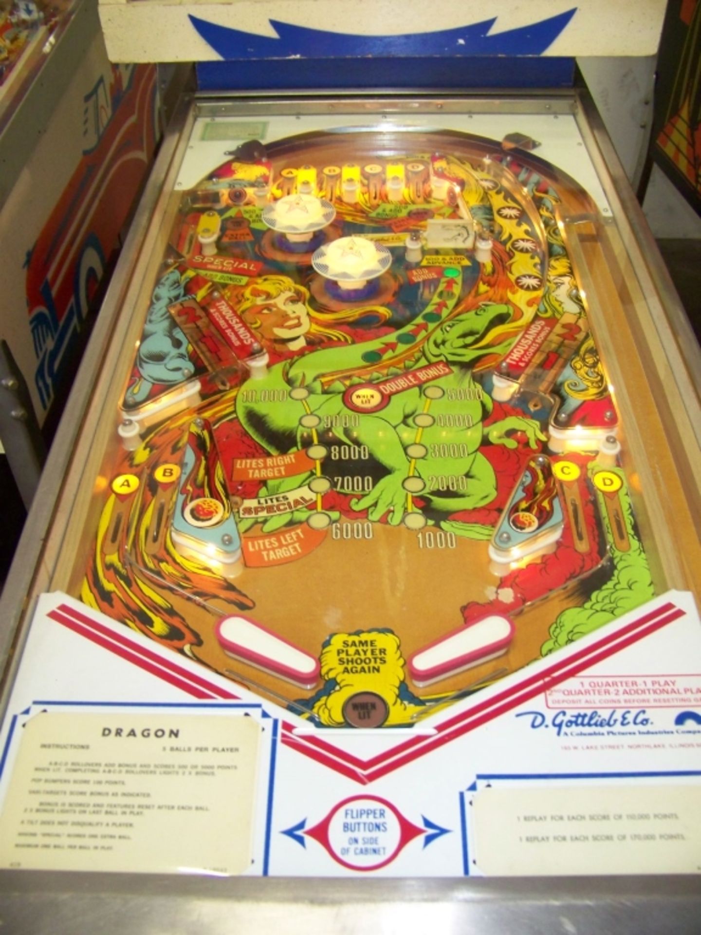 DRAGON PINBALL MACHINE ELCTRO MECHANICAL GOTTLIEB - Image 6 of 14