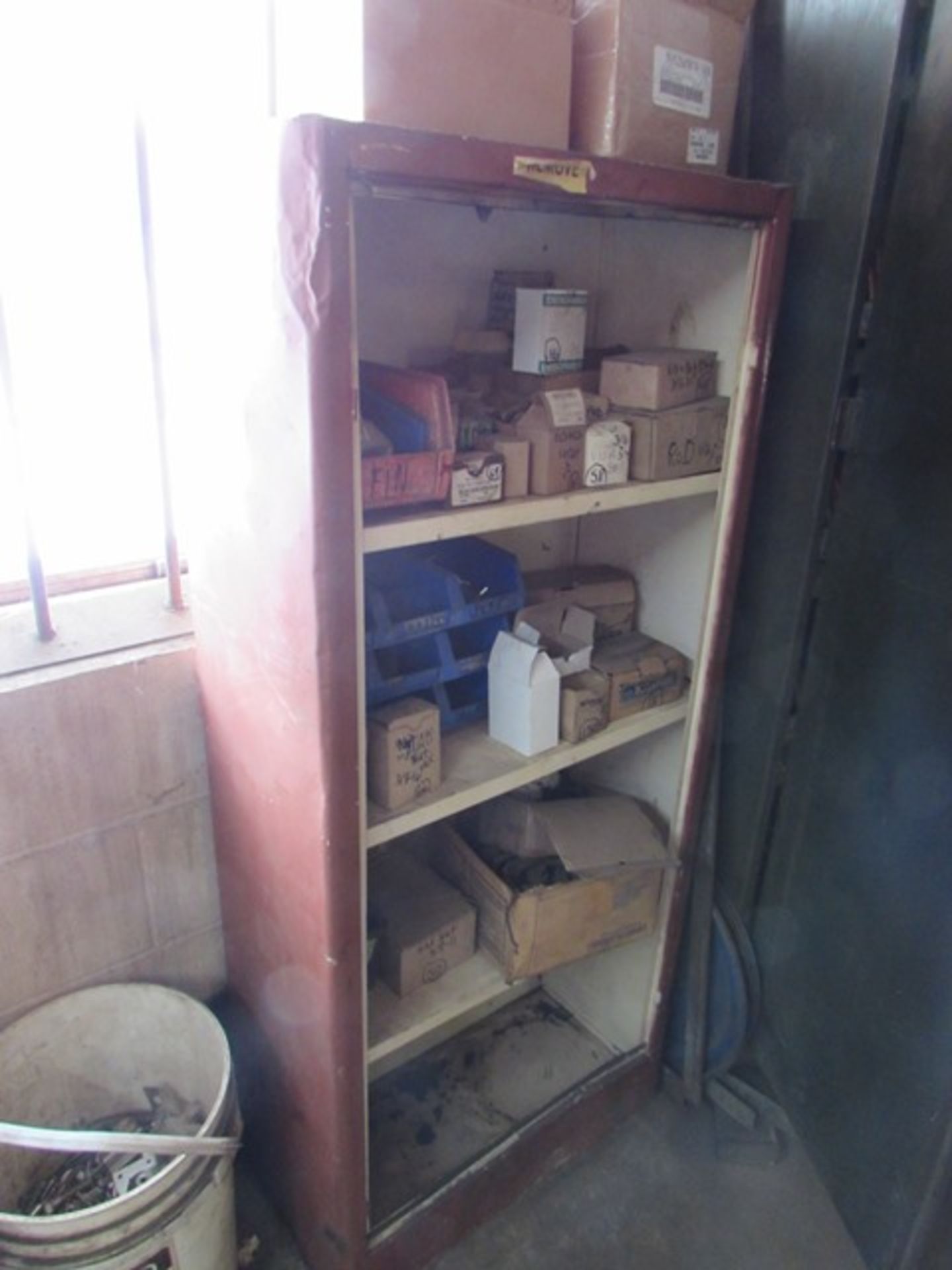 Metal parts cabinet c/w contents