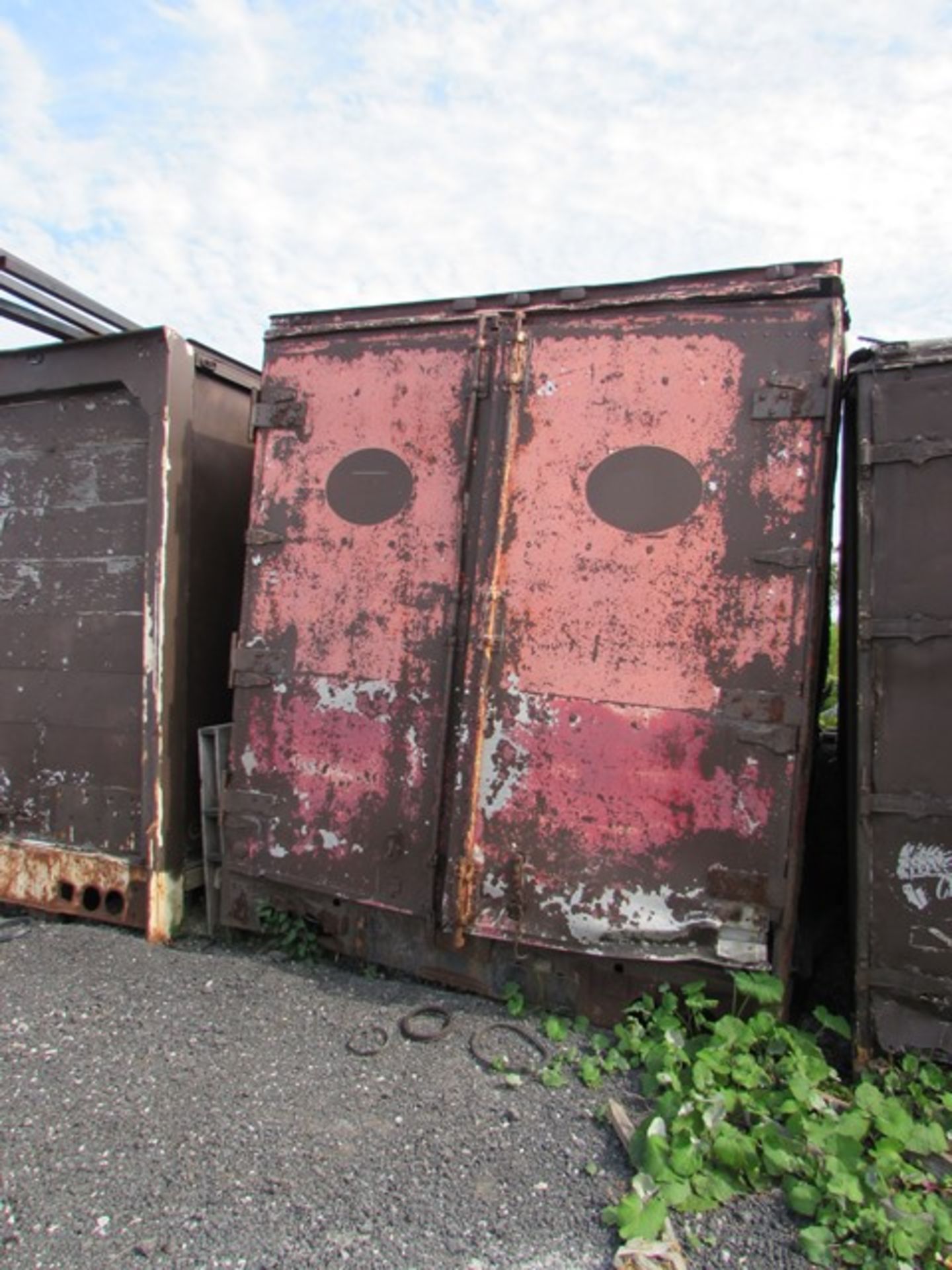 48' Storage trailer c/w barnyard doors, wooden shelving built in