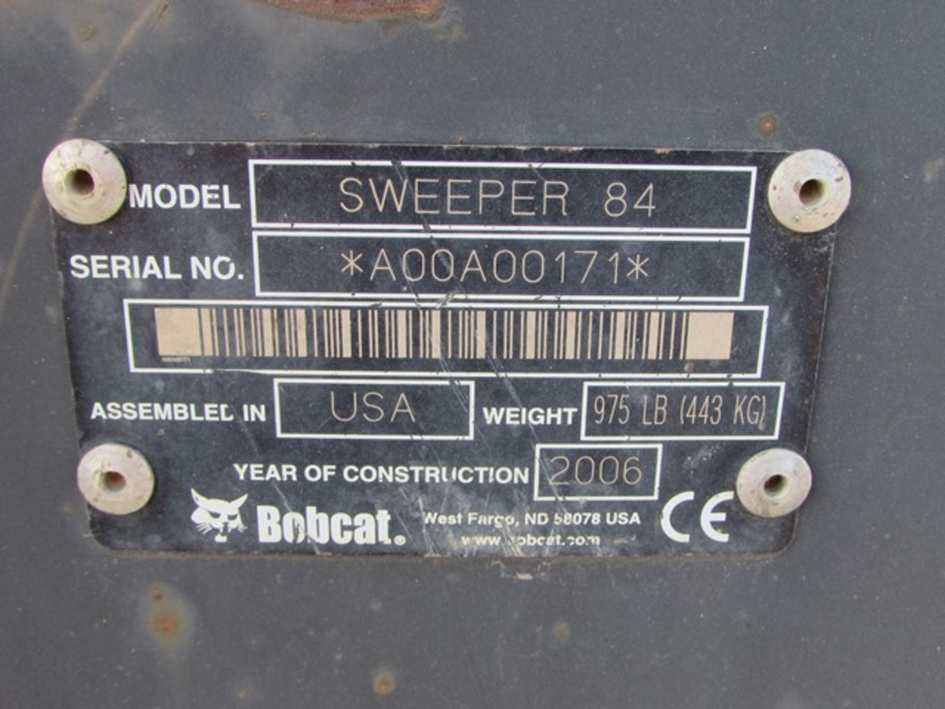 2006 Bobcat "Sweeper 84" hydraulic attachment S/N - A00A00171 - Image 3 of 3