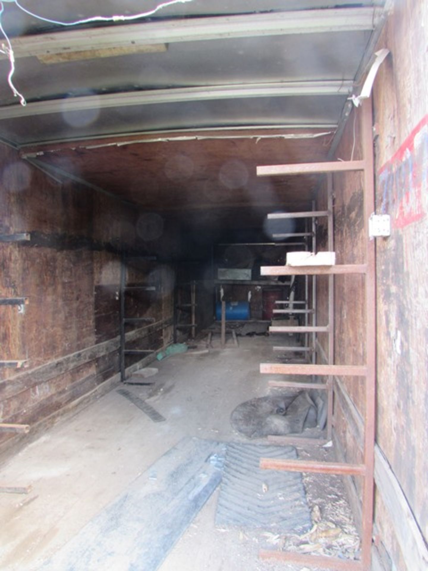 48' Storage trailer c/w barnyard doors, metal shelving - Image 2 of 2