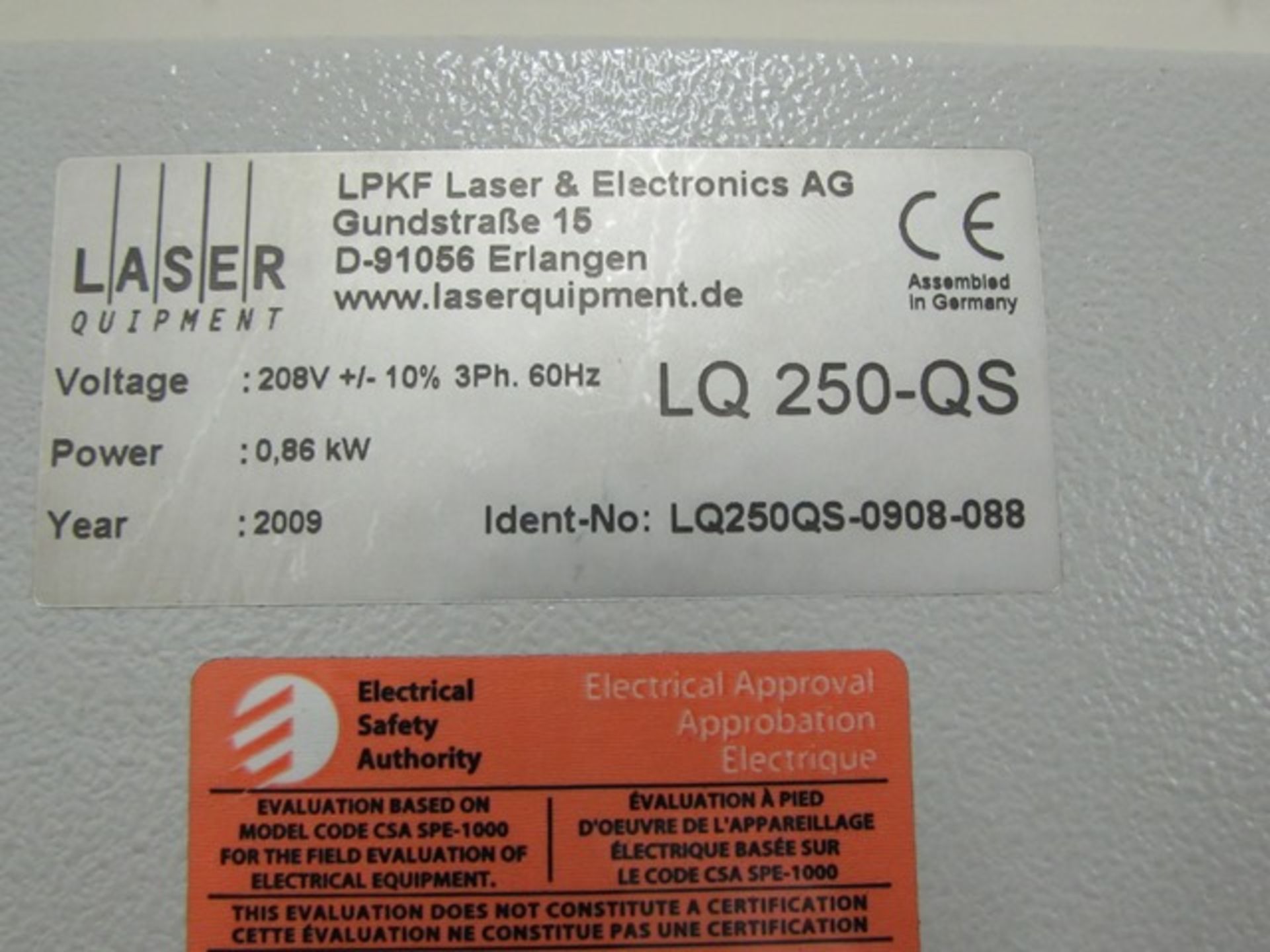 2009 LPKF "LQ-250-QS" laser welding system c/w Siemens "Simatic Touch" control S/N - LQ250QS-0908- - Image 3 of 3