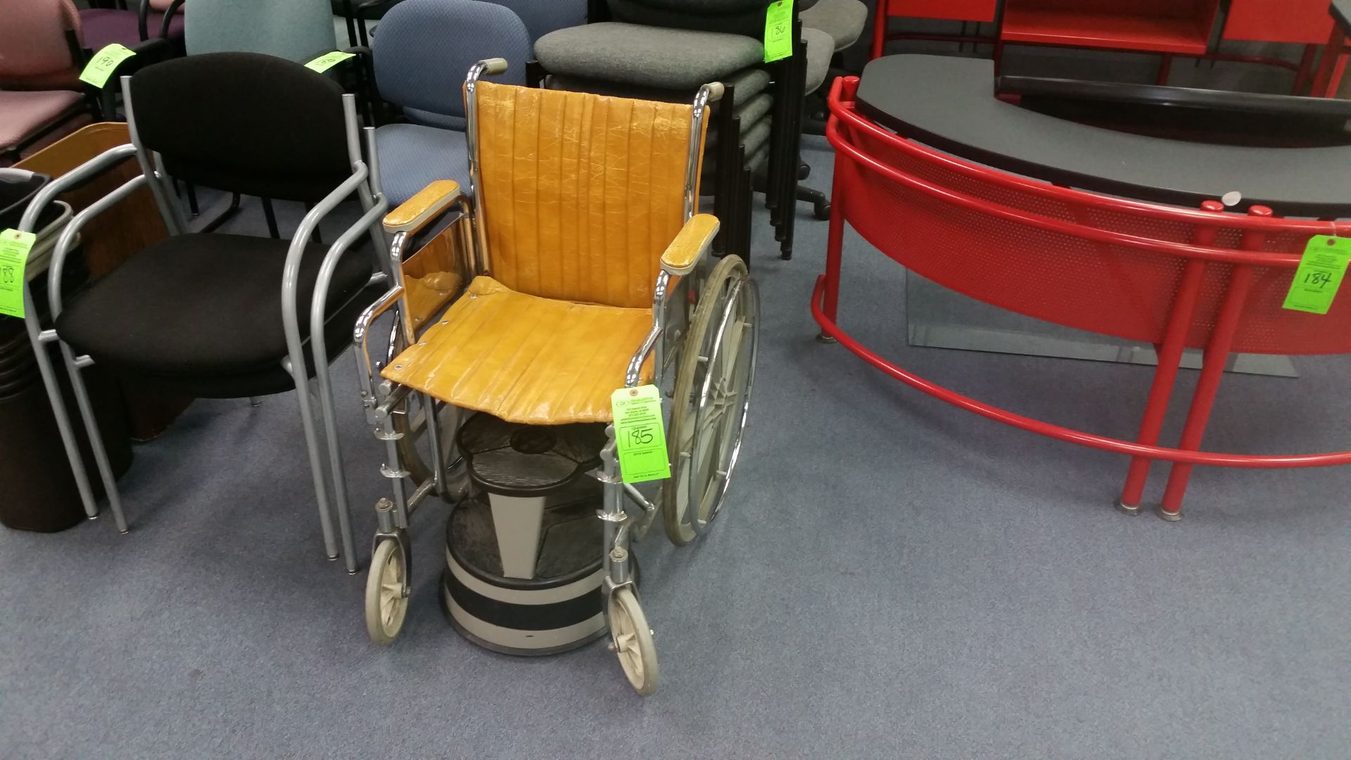 VINTAGE CAMEL HIDE WHEEL CHAIR