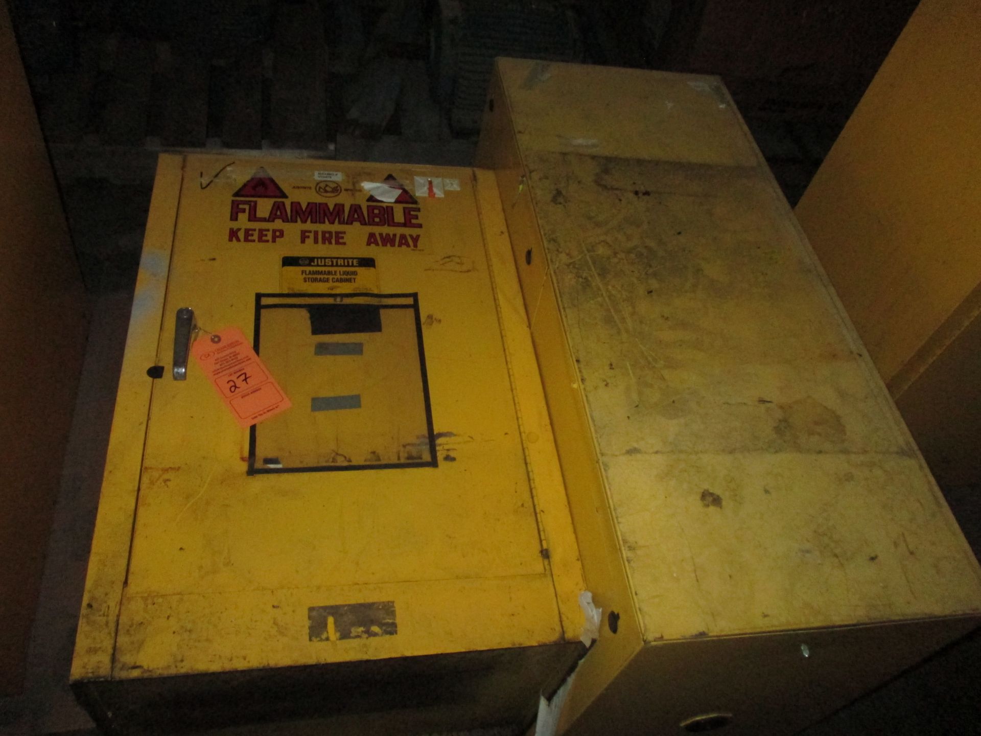 (1)JUSTRITE FLAMMABLE CABINET 23 1/2" W X 35 1/2" H X 18" D; (1) JUSTRITE FLAMMABLE CABINET; 43"W