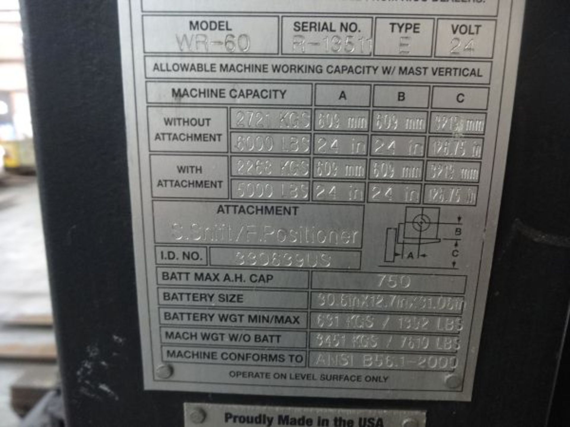 6,000 LB RICO MODEL WR-60 WALK BEHIND ELECTRIC DIE LIFT / REACH STACKER; S/N R-13511, 24-VOLT, - Bild 2 aus 5