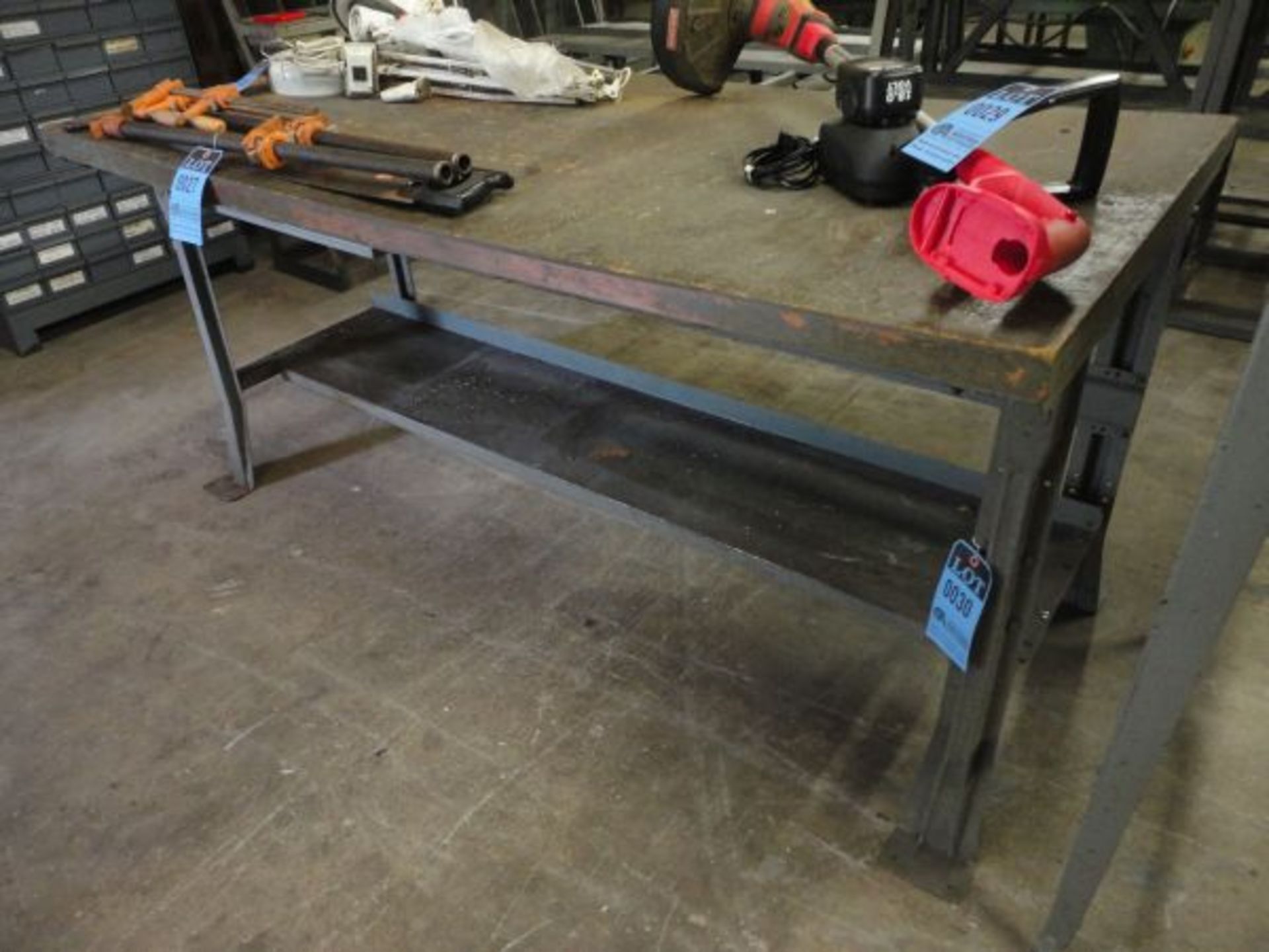 30" X 60" X 34" X 1-3/4" THICK WOOD TOP STEEL FRAME BENCH