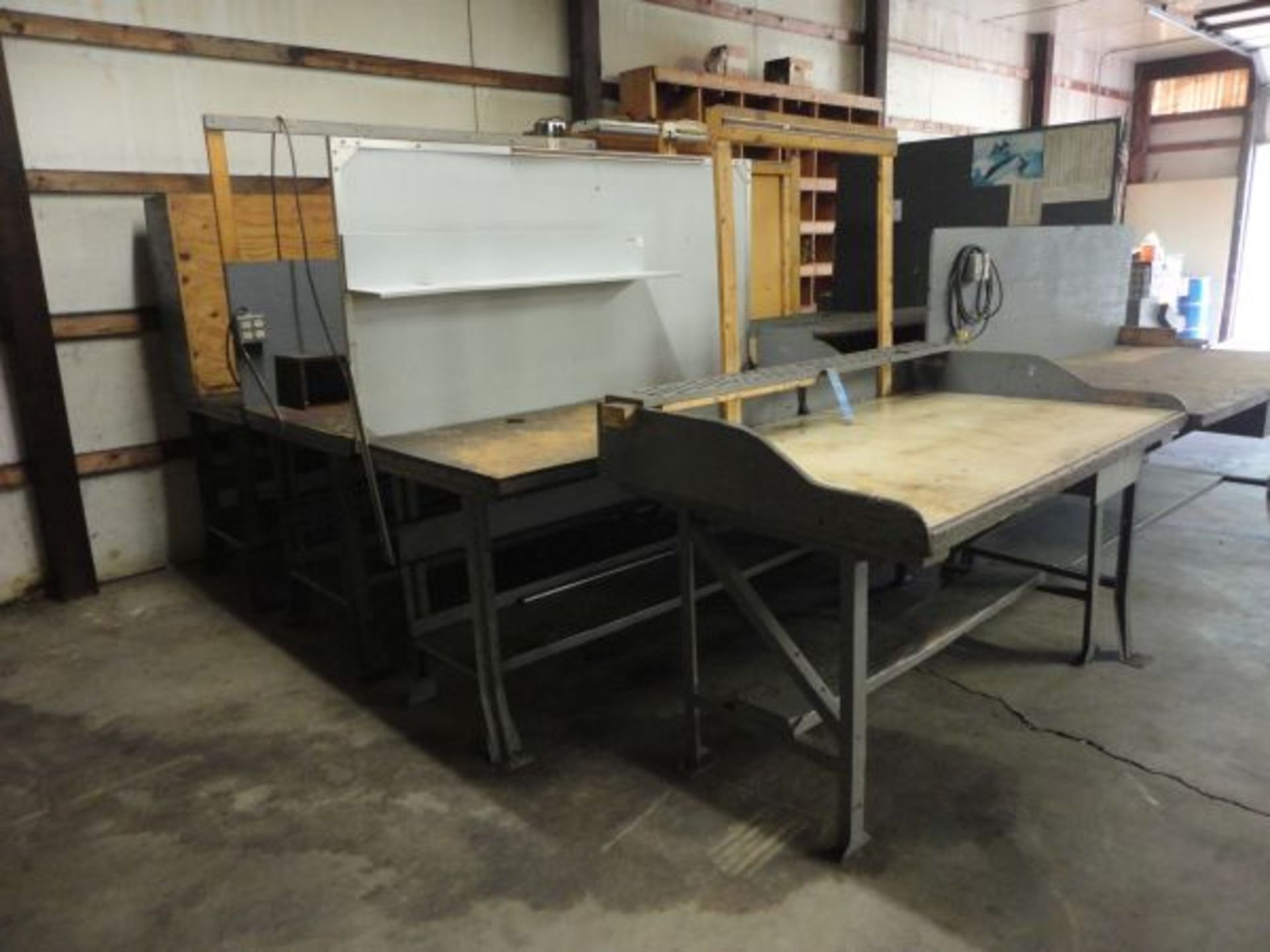 MISCELLANEOUS SIZE STEEL FRAME WOOD TOP WORK BENCHES