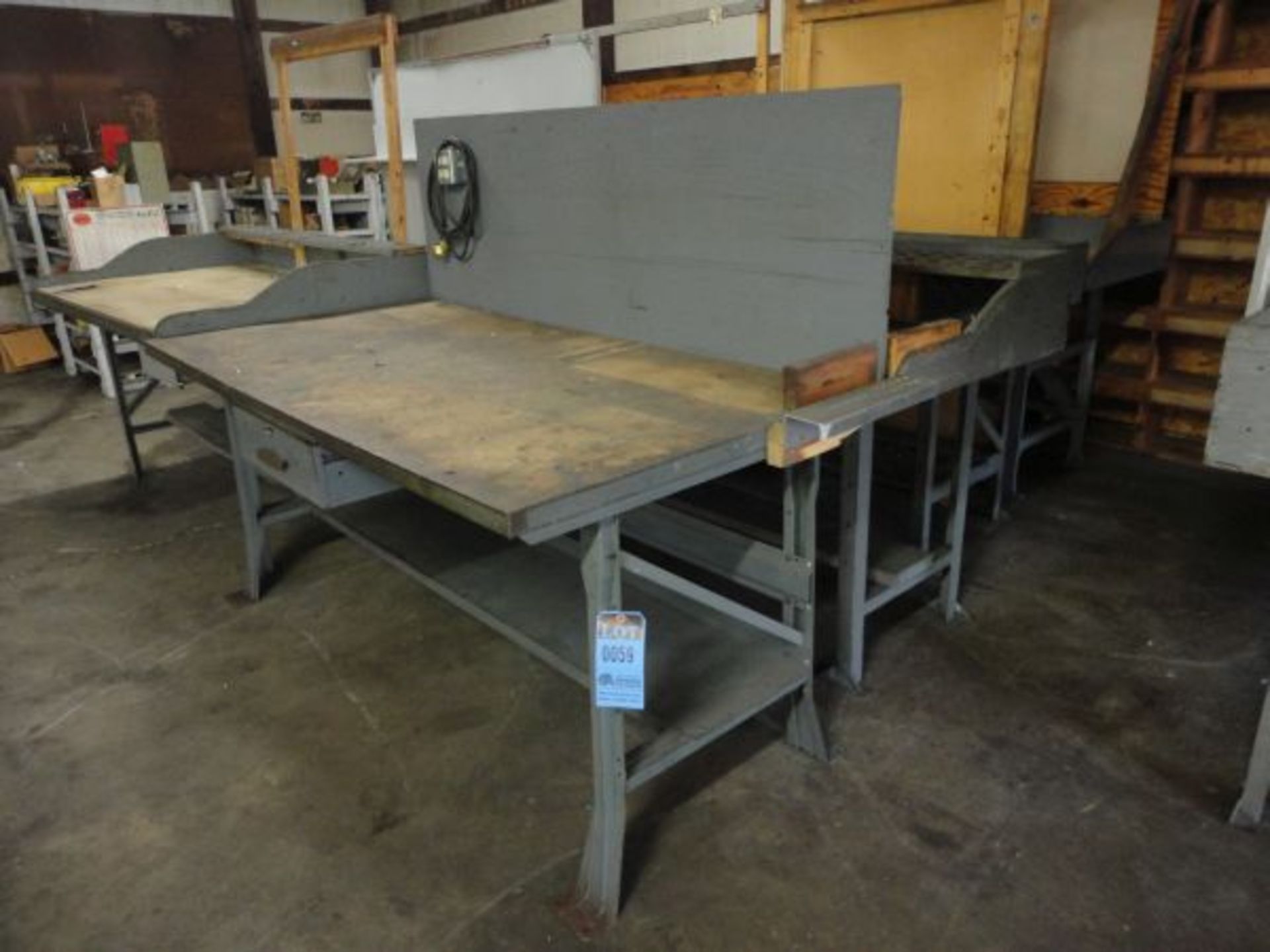 MISCELLANEOUS SIZE STEEL FRAME WOOD TOP WORK BENCHES