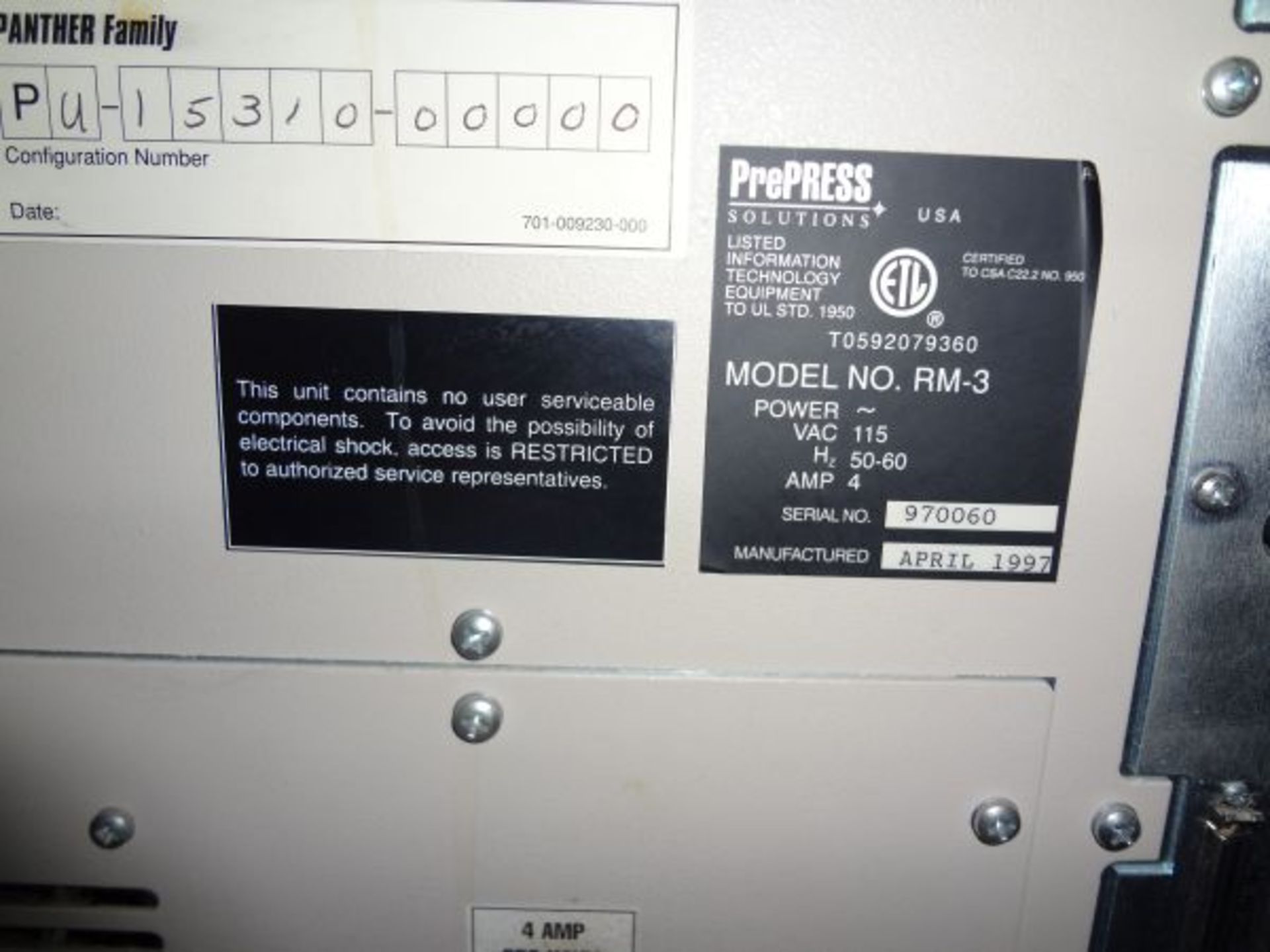 PREPRESS MODEL RM-3 PANTHER PLATE 34P PLATE SETTER; S/N 970060 - Image 2 of 4