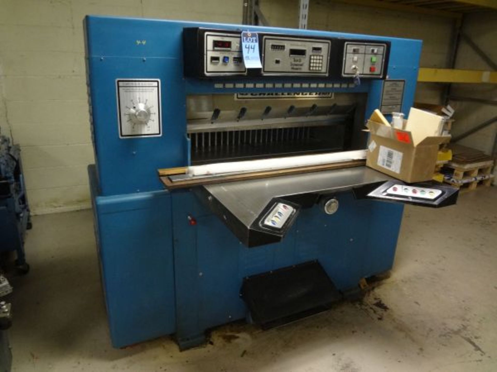42" CHALLENGE MODEL TCM CHALLENGER 107 HYDRUALIC PAPER CUTTER; S/N 30301, TOUCH COMMAND MEMORY