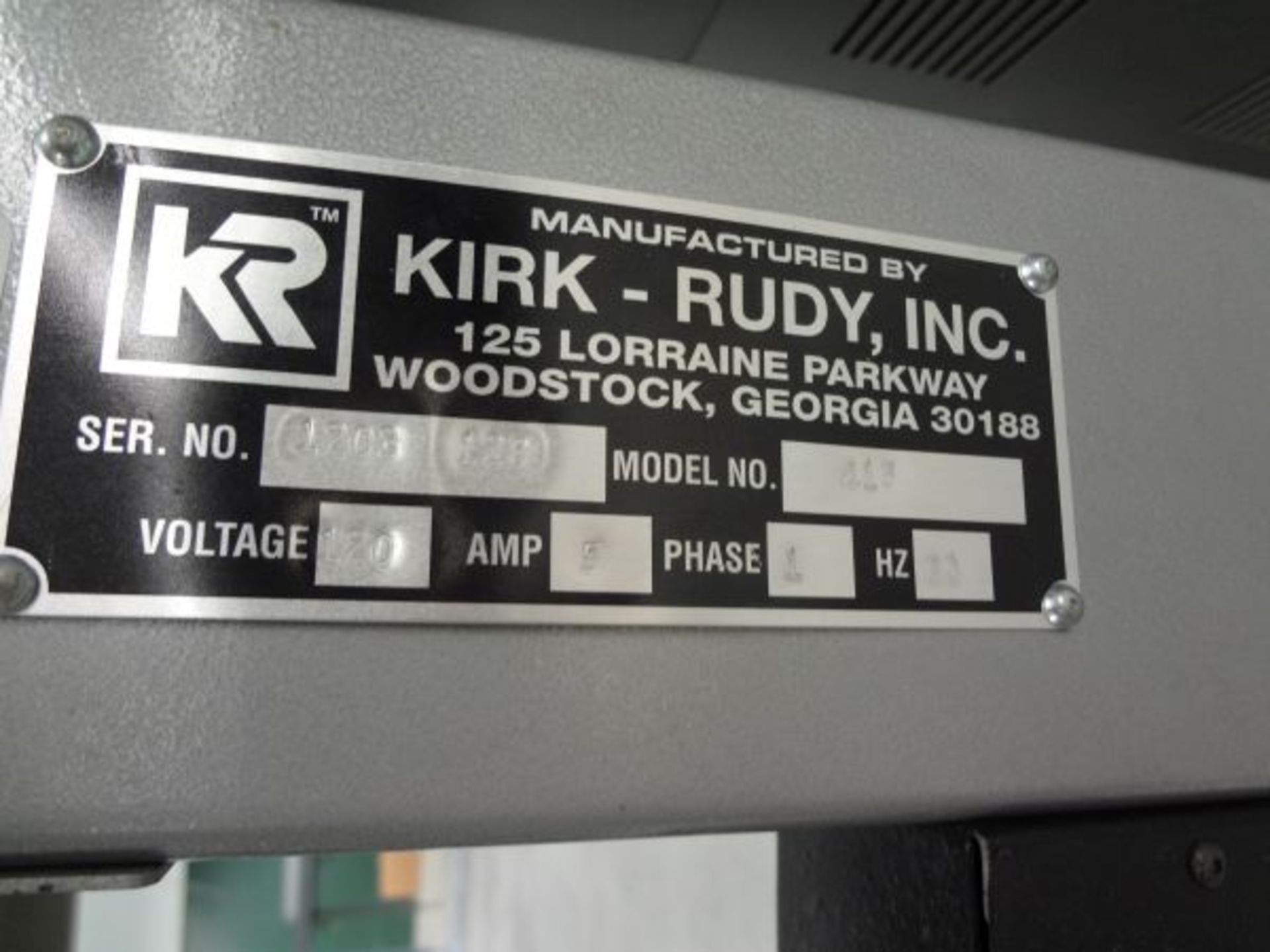 KIRK RUDY MODEL 535-CS TABBER; S/N 804943, WITH KIRK RUDY 415 BUMP TURN CONVEYOR AND 8' KIRK RUDY - Image 8 of 11