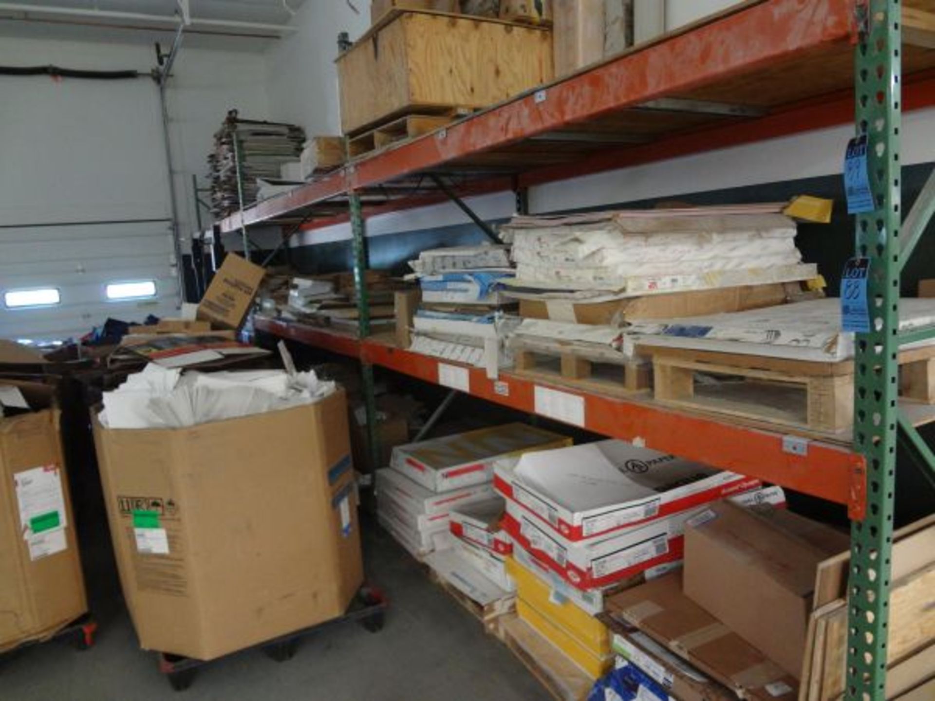 (LOT) CONTENTS OF PRINTING PAPER STOCK ON LOWER AND MIDDLE SECTIONS OF PALLET RACK, APPROX. (19)