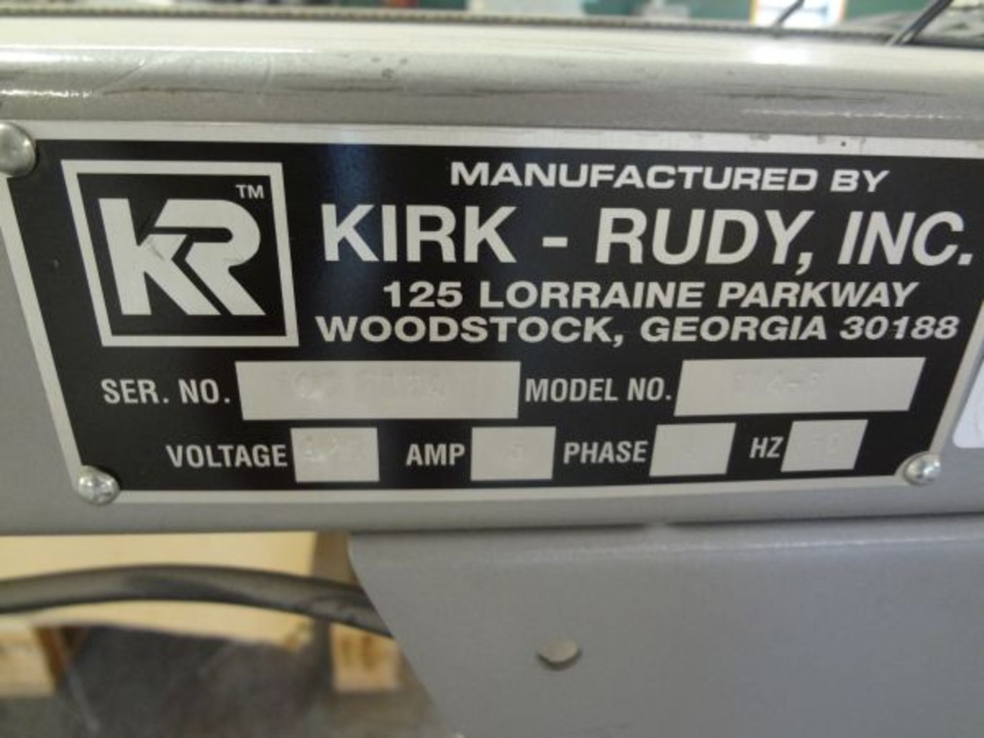 KIRK RUDY MODEL 535-CS TABBER; S/N 804943, WITH KIRK RUDY 415 BUMP TURN CONVEYOR AND 8' KIRK RUDY - Image 10 of 11