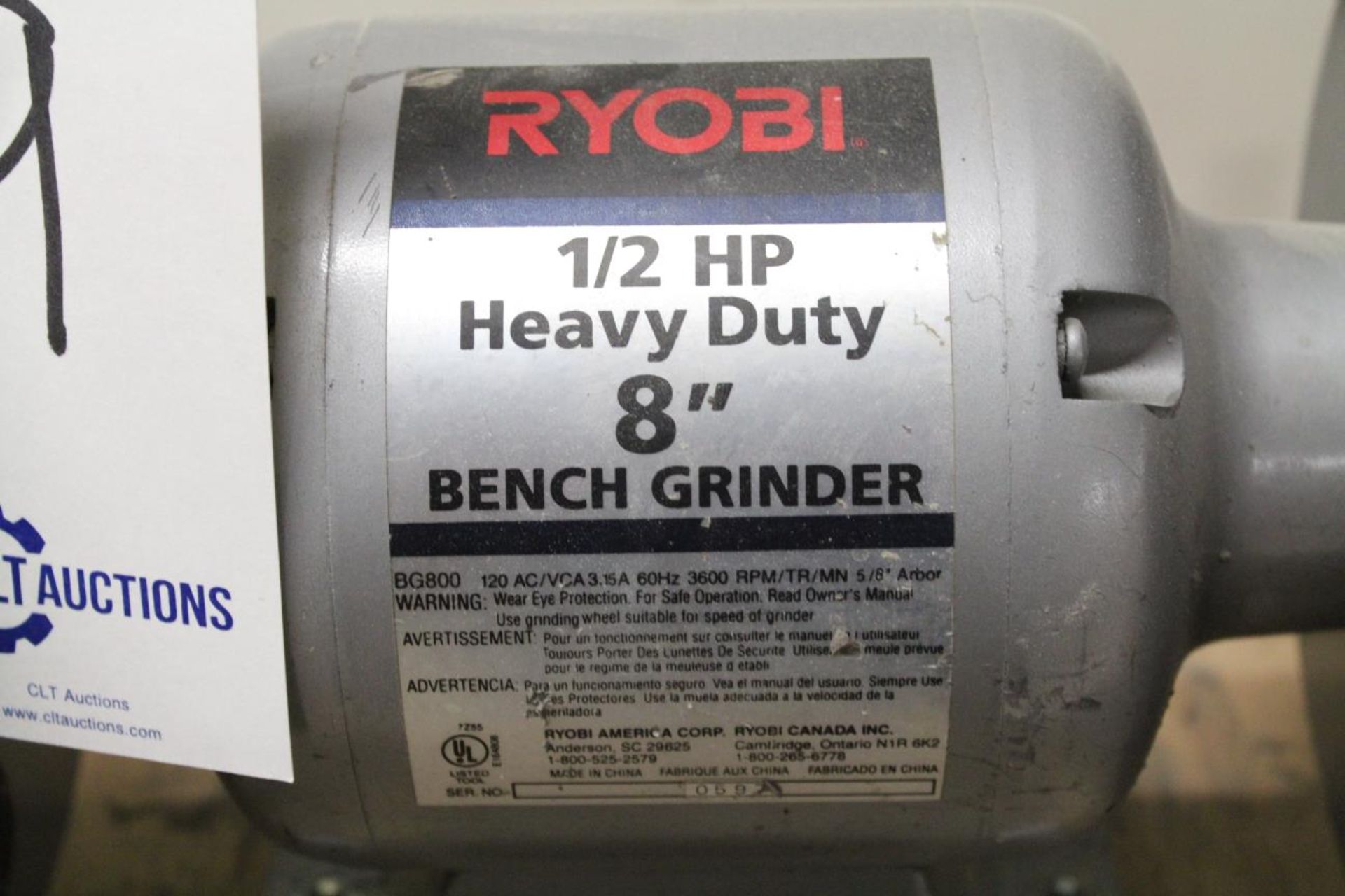 Ryobi  Heavy Duty 8" Bench Grinder 1/2hp/120v, 3600 RPM, 5/8 Arbor - Image 2 of 2