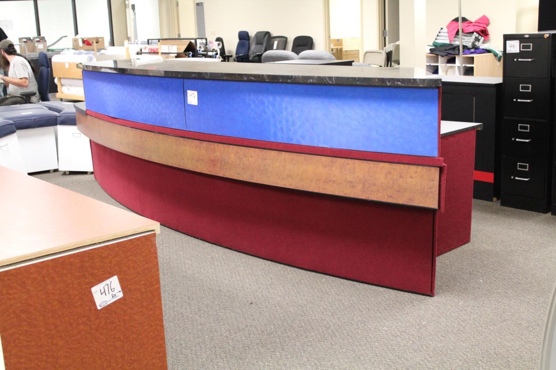 Light Weight Reception Counter and Cabinets.  Approximate Dimensions: Counter 175"x42"x45"H,