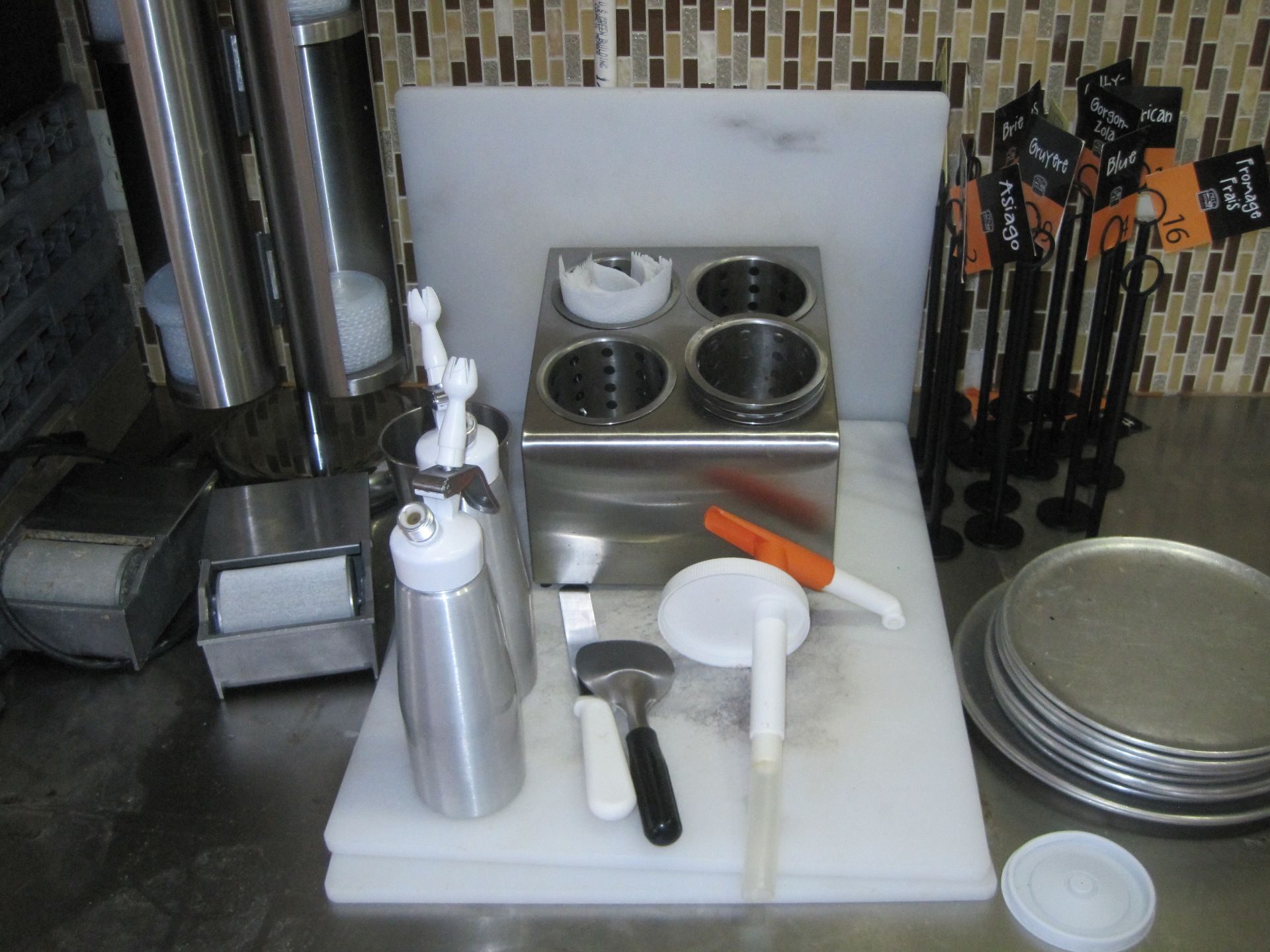 Kitchen Equipment Comprising of: Plastic Bins, S.S. Dispenser, Lid Holder, Cutting Boards, Whip - Image 2 of 2