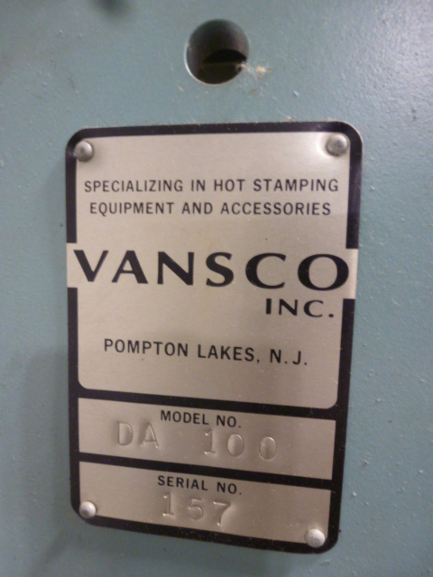 Vansco Foil Stamping Press w/Stand, m/n DA-100, s/n 157 - Image 3 of 3