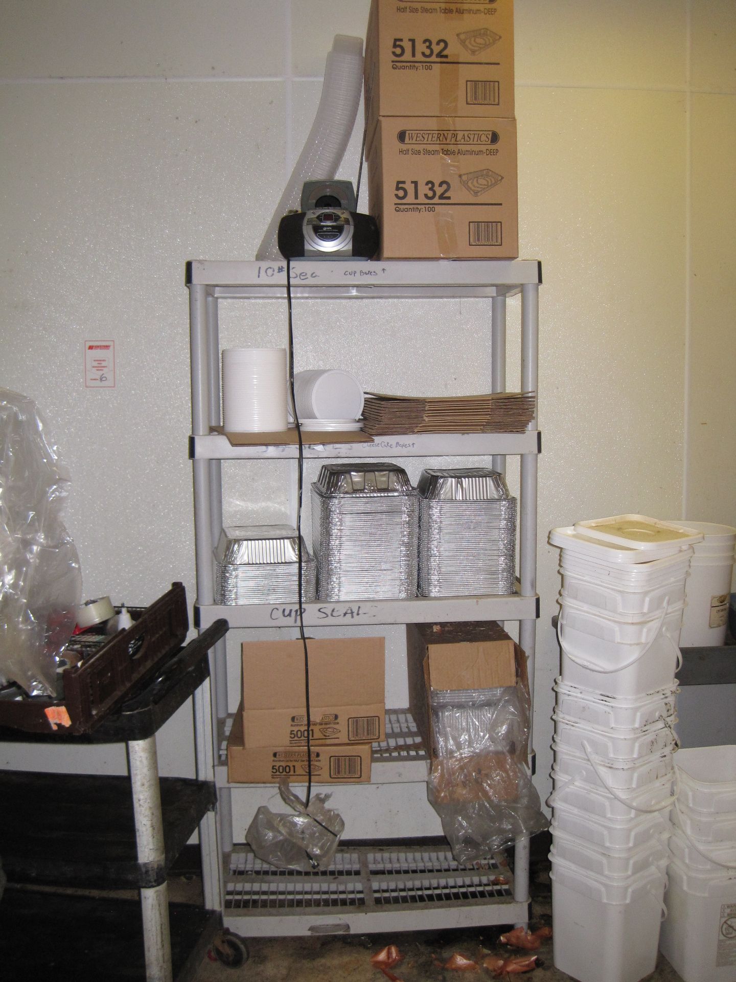 Contents of Room: Cart, Rack, Buckets, (2) Small Stainless Steel Tables, Etc.  (Lot) - Image 2 of 4