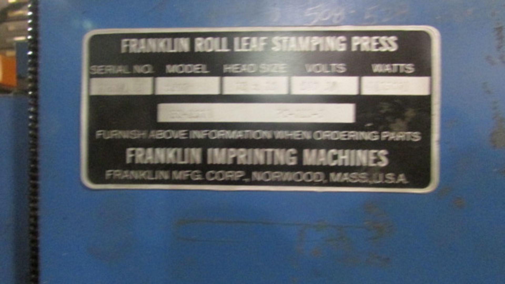 Franklin Hot Stamper, 12x18, m/n 8200, s/n 17606/86 - Image 3 of 3