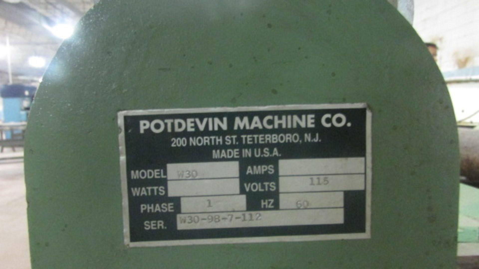 Potdevin Machine Co. Roller, m/n W30/115V, s/n W30-98-7-112 - Image 3 of 3