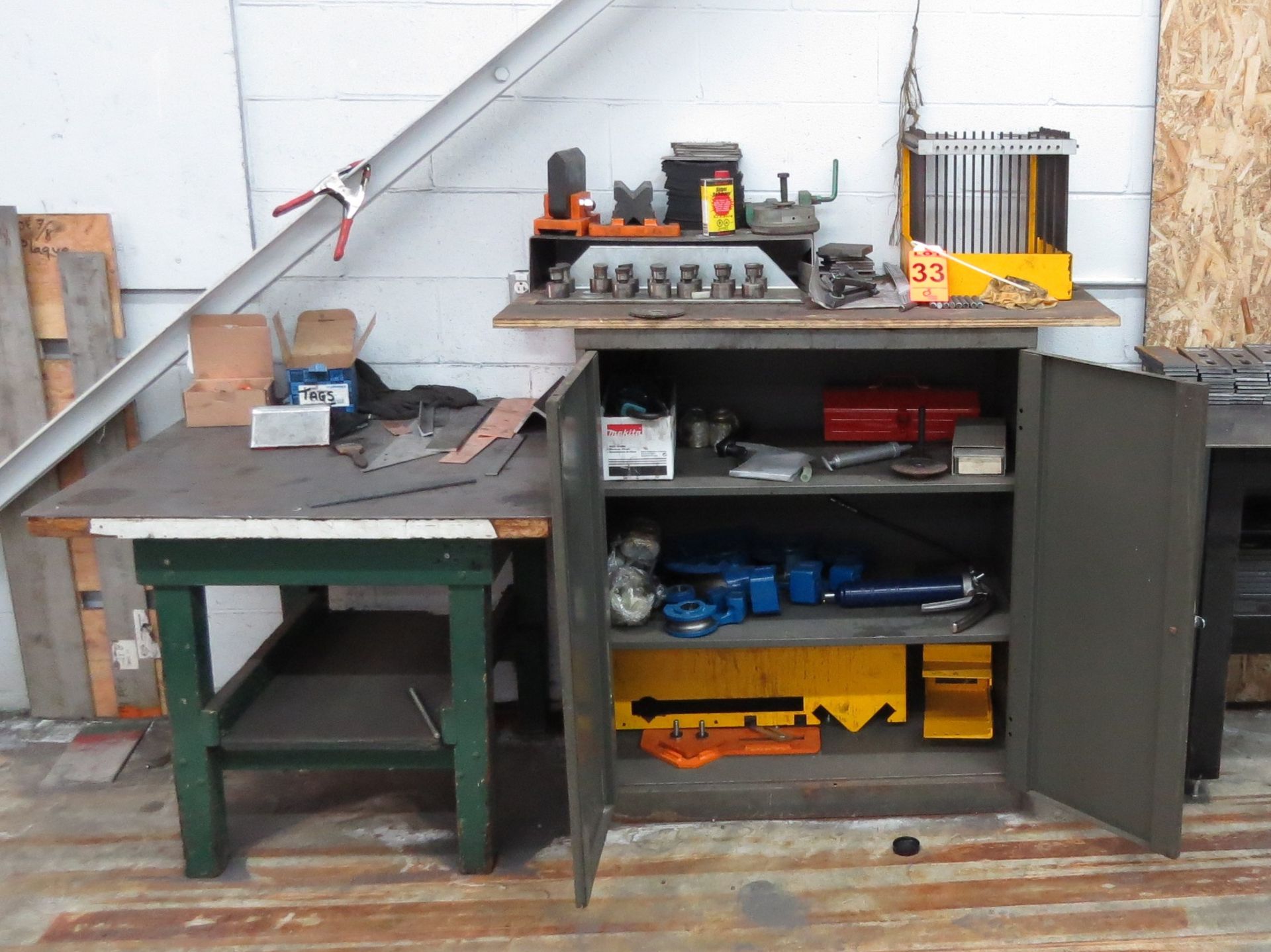 Maco Dies, Punches & Tooling including Cabinet and table for 50 Ton Ironworker