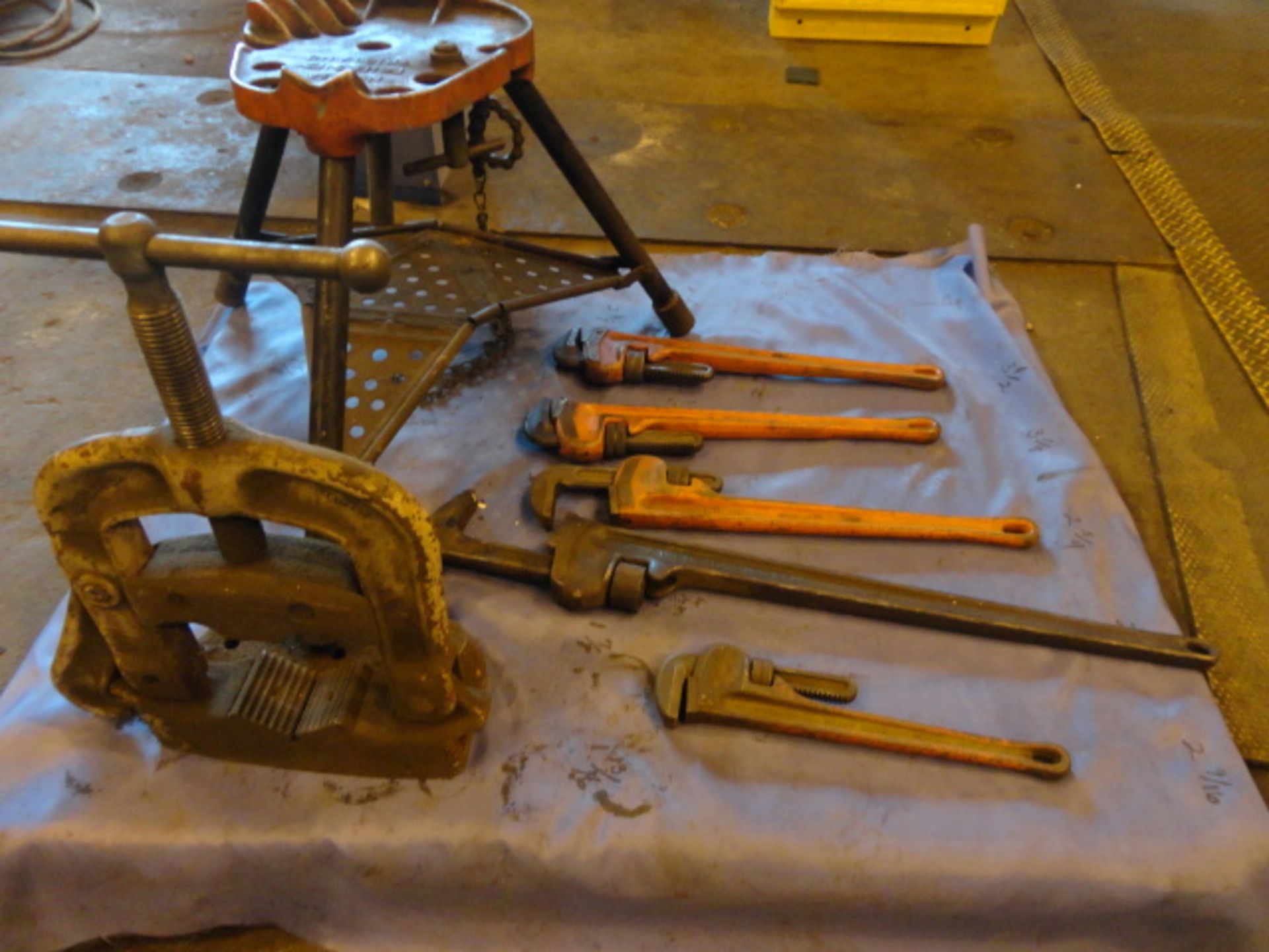 Lot Pipe Wrenches - Clamps - Stand