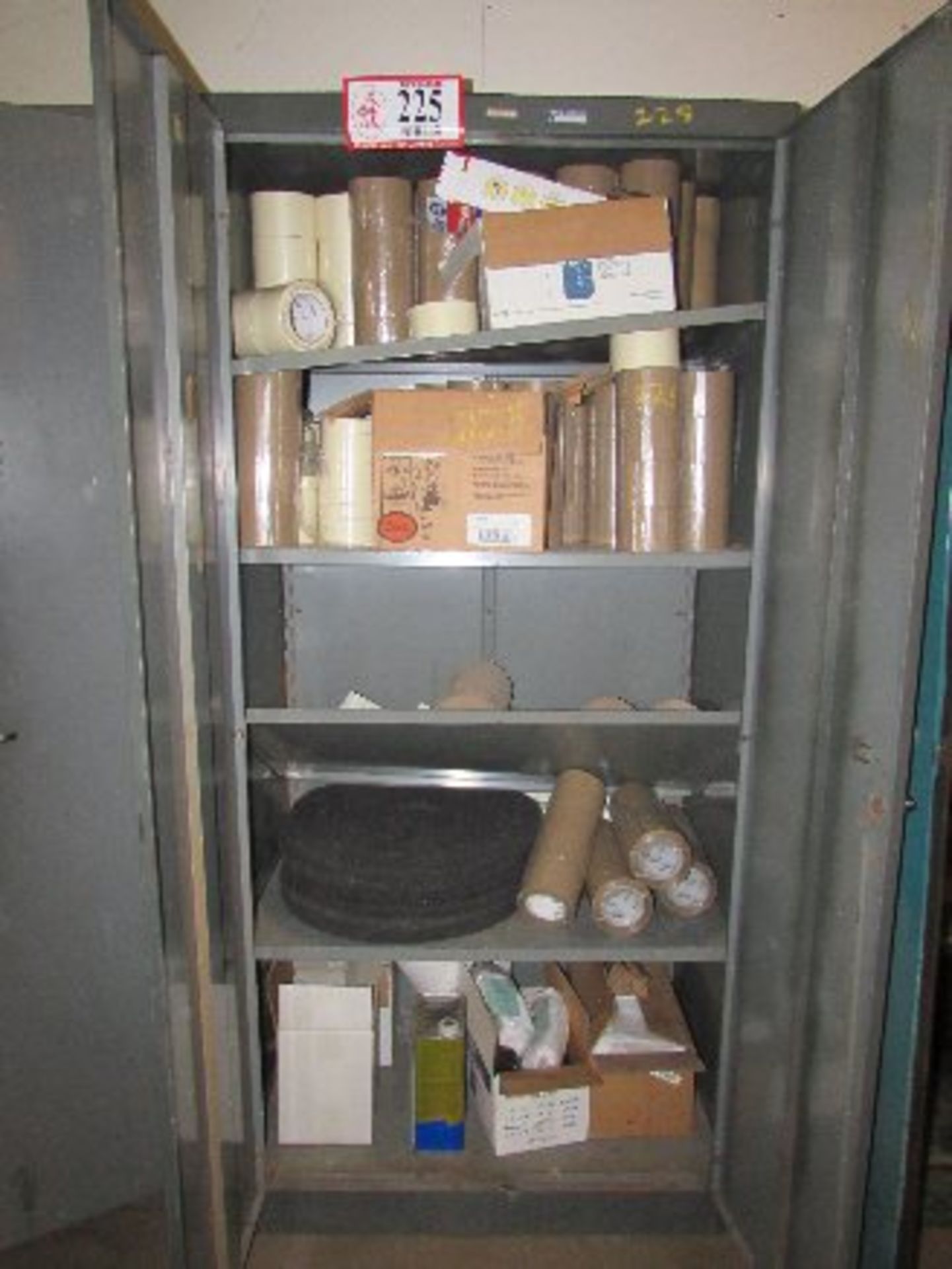 Metal 2-Door Storage Cabinet, W/Contents, Misc Packing Tape, Pads, etc
