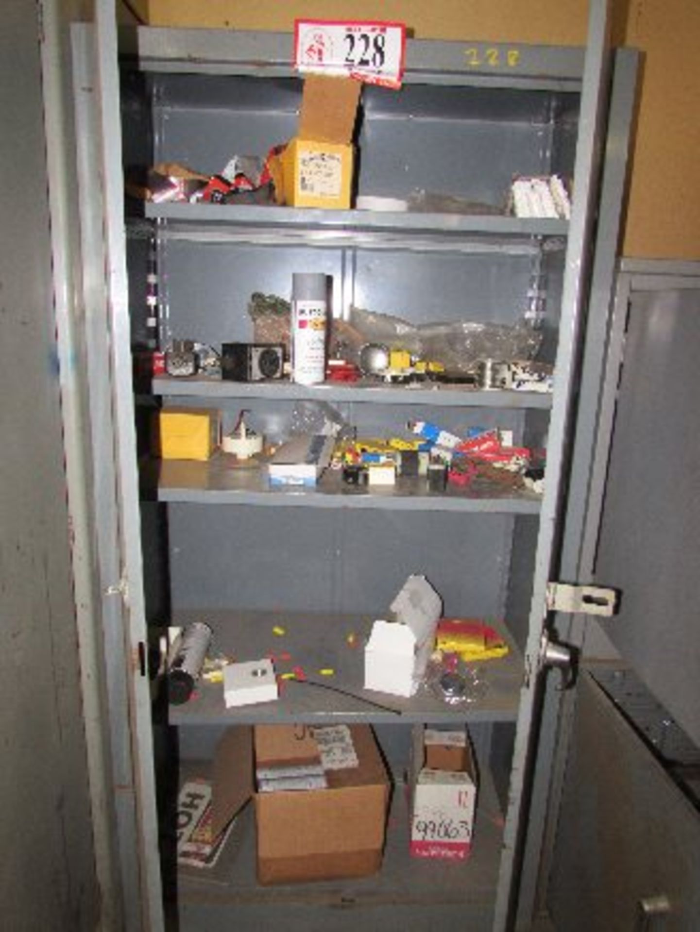 Metal 2-Door Storage Cabinet, W/Contents, Misc Electrical Supplies, etc