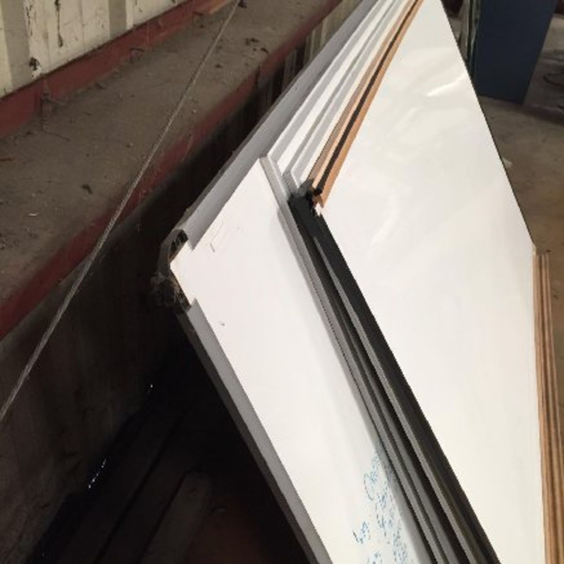 (5) Good condition Dry Erase boards, (4) boards that mount to a wall, (1) board that rolls on