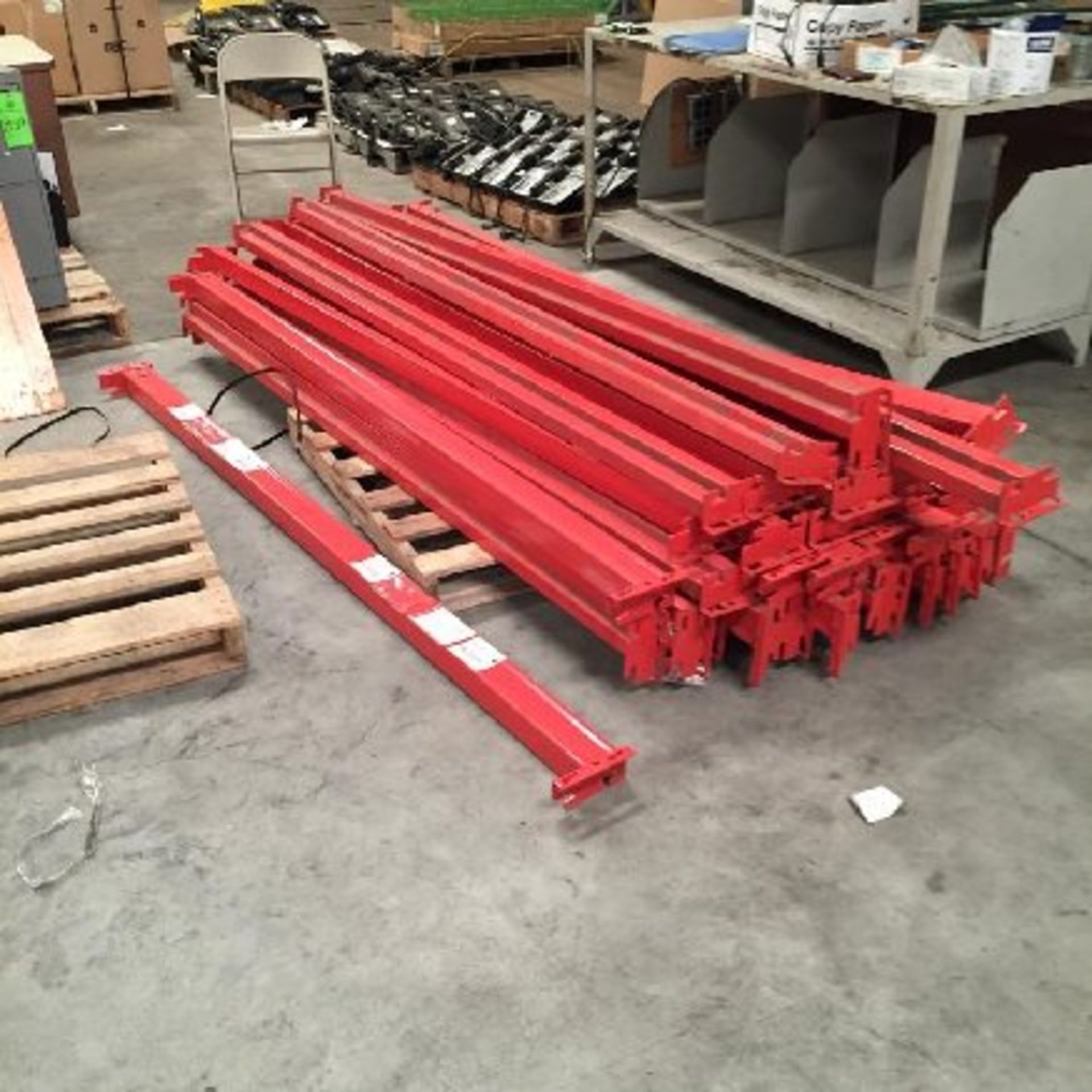 Industrial racking, 21 uprights, Approx. 42 crossbars, enough to make 20 Sections, Mounting brackets
