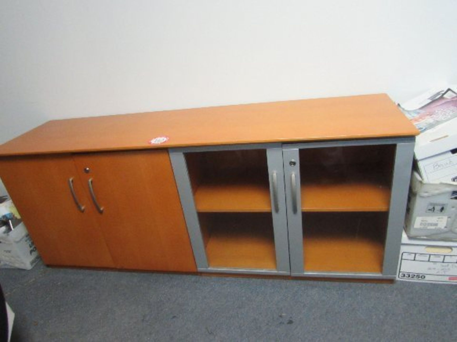 Wooden & Metal Framed Glass Door Credenza