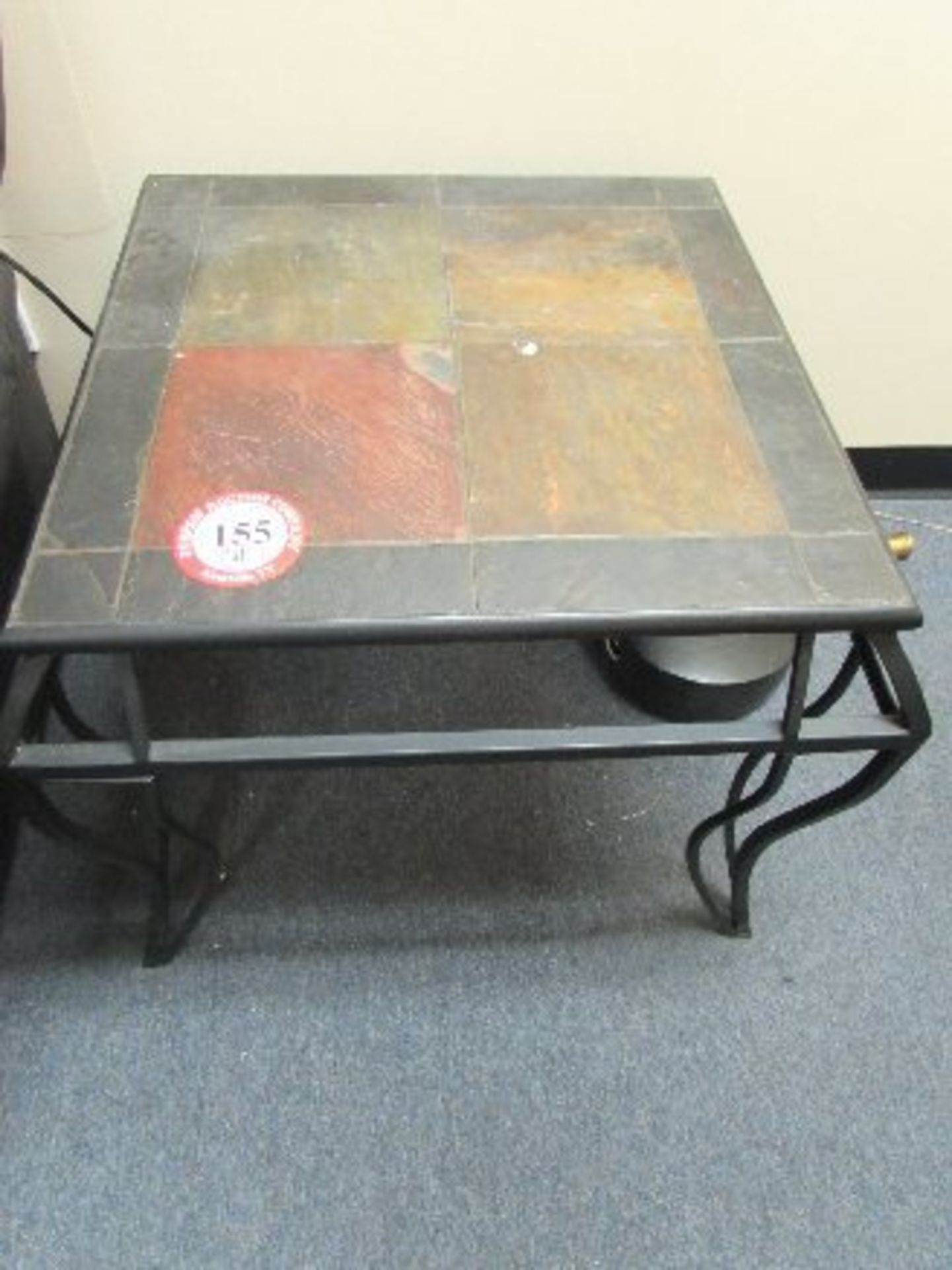 (2) Wrought Iron & Slate Top Decorative Side Tables
