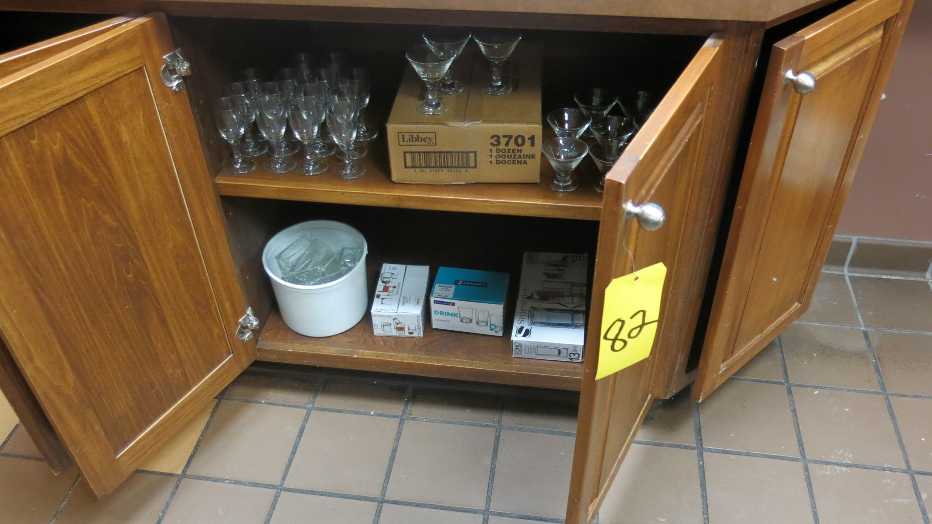 Glass Ware Assortment & Contents of Cabinet