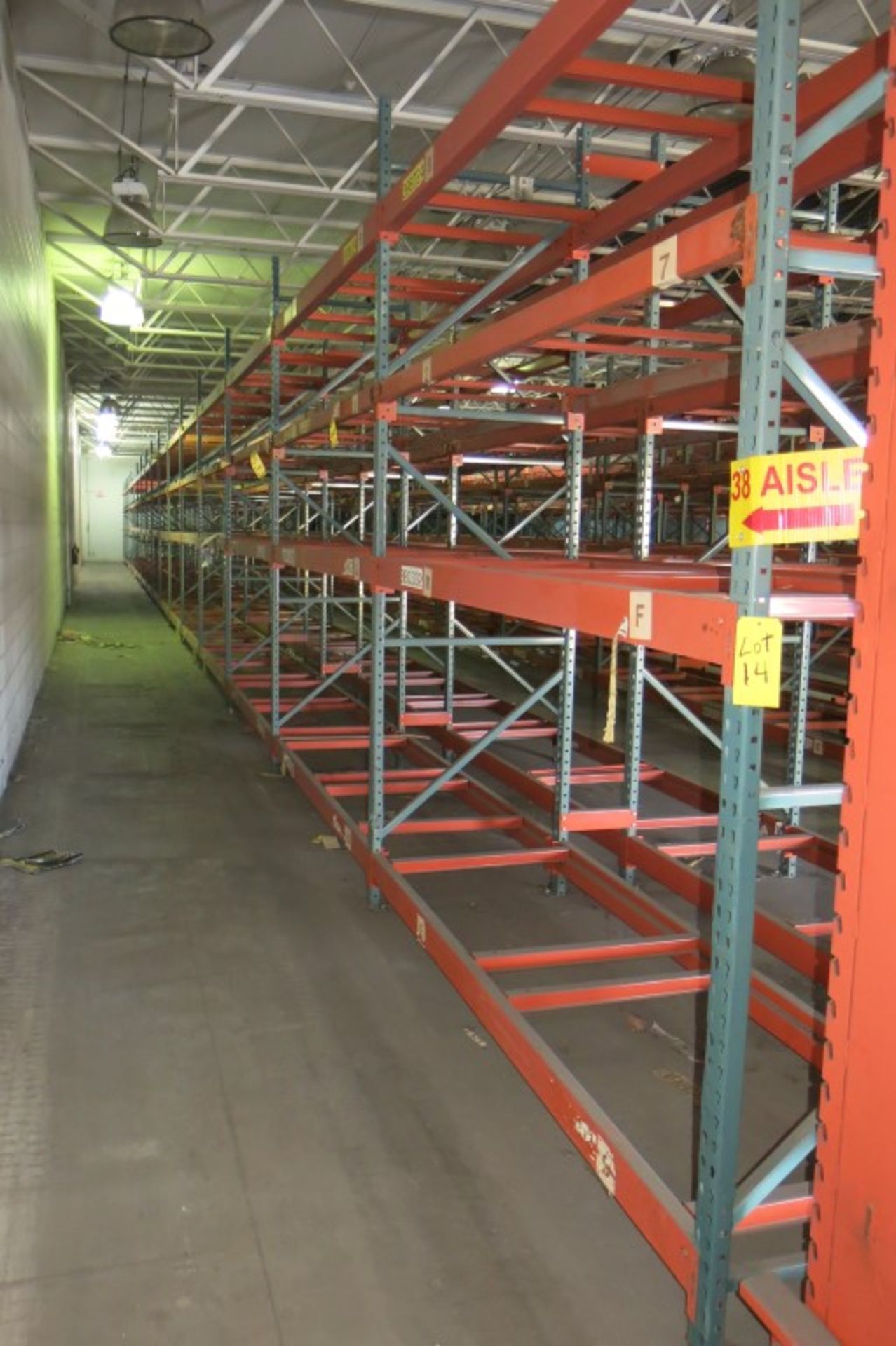 (17) Sections of  Pallet Racking: 9' Length Beams x 36" Deep x 11' Upright, Tear-drop Style with