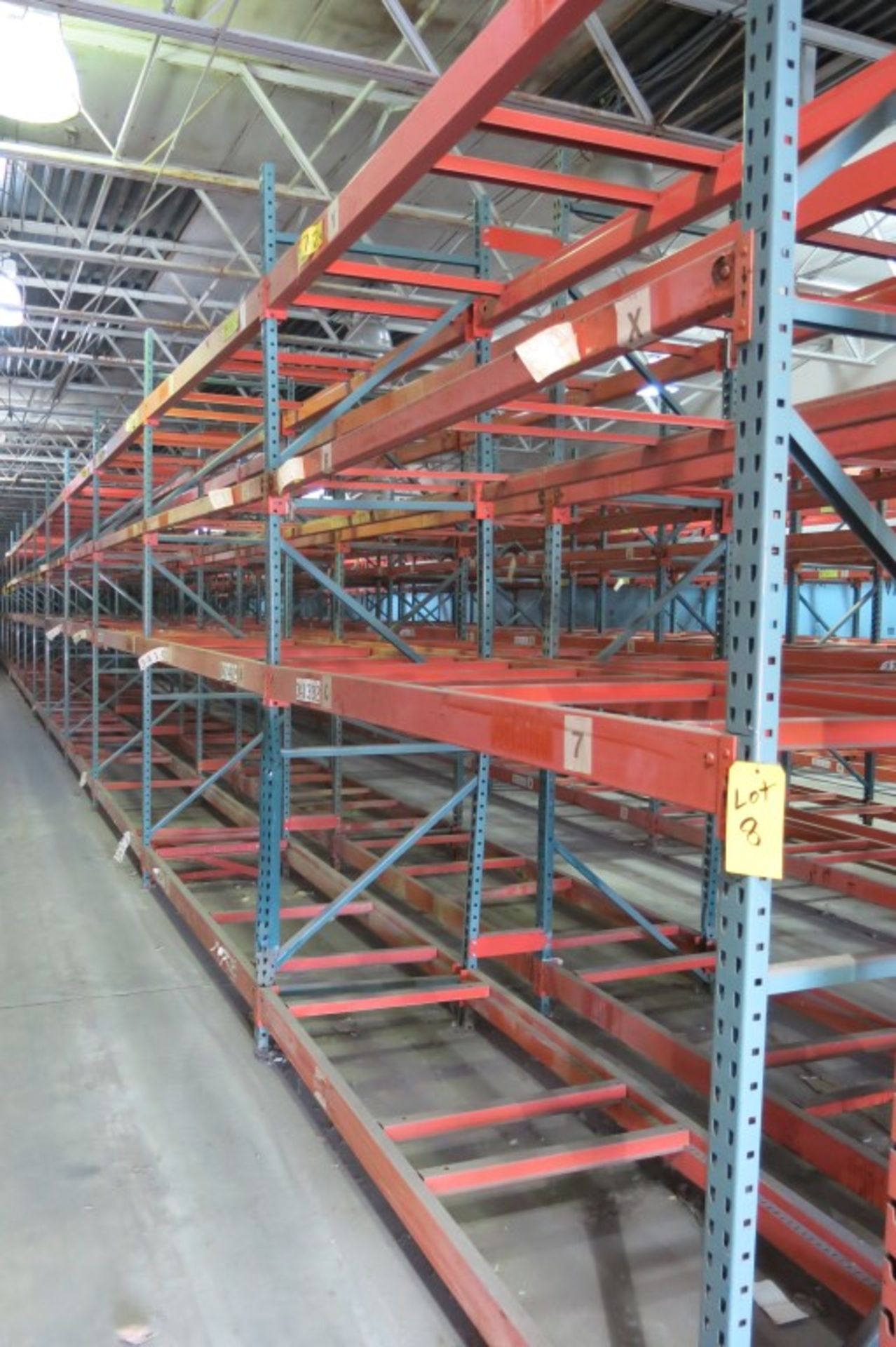 (17) Sections of  Pallet Racking: 9' Length Beams x 36" Deep x 11' Upright, Tear-drop Style with