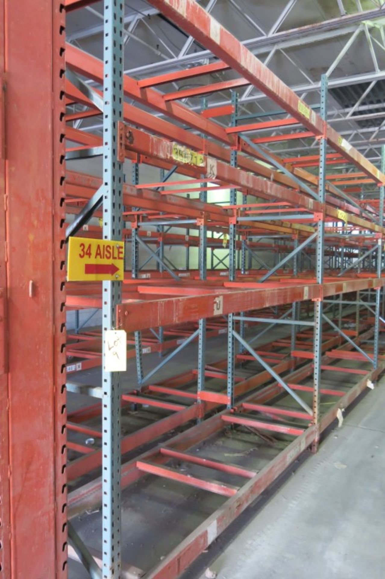 (17) Sections of  Pallet Racking: 9' Length Beams x 36" Deep x 11' Upright, Tear-drop Style with