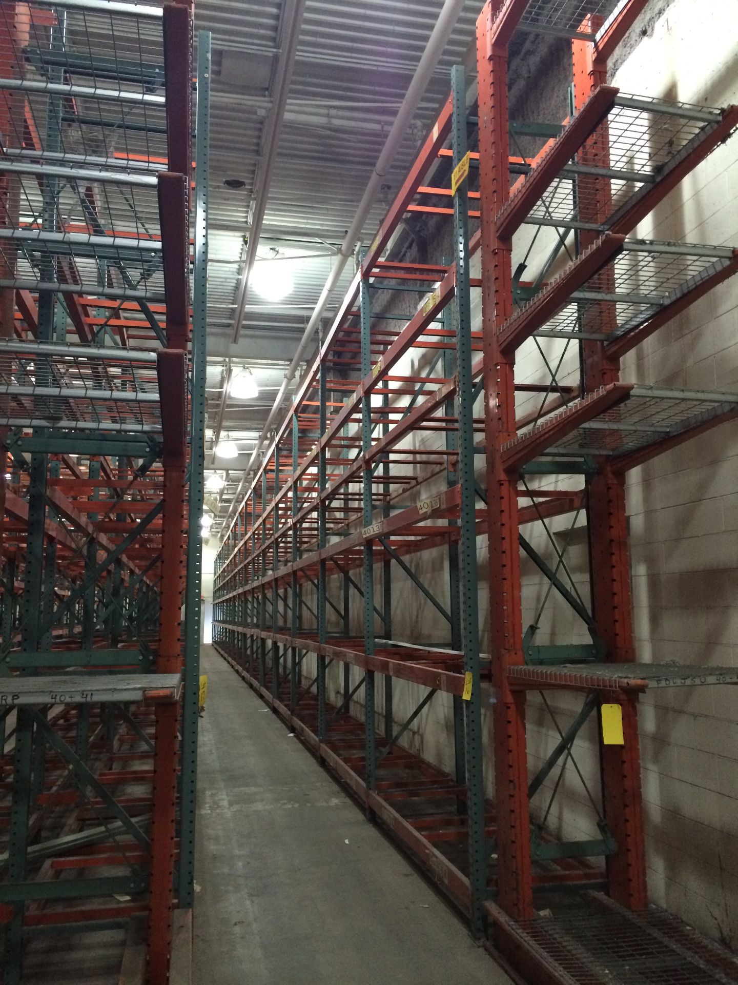 (17) Sections of  Pallet Racking: 9' Length Beams x 36" Deep x 18' Upright, Tear-drop Style with